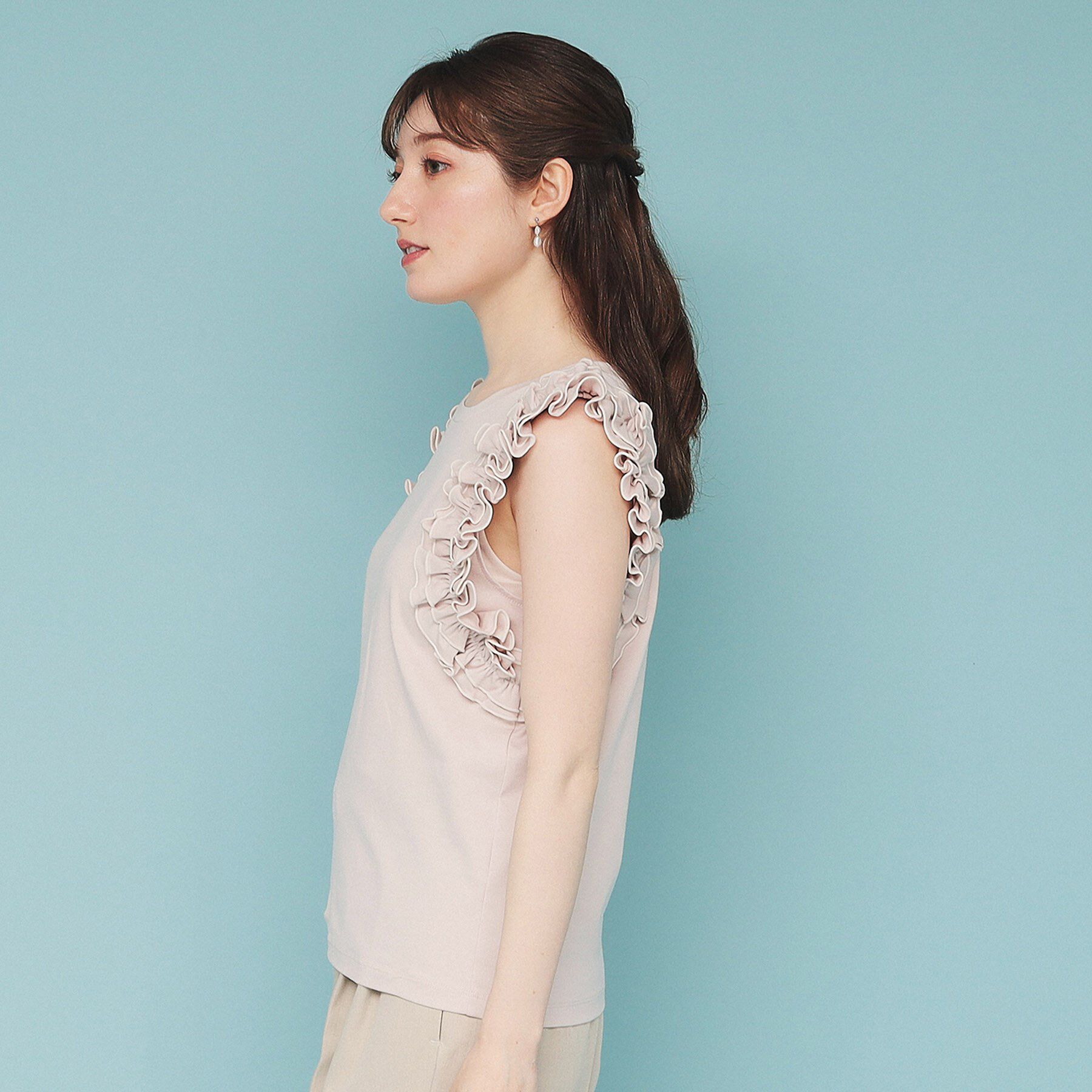 index「《美人百花掲載》フリルドッキングノースリーブトップス【接触冷感/UVケア/洗濯機洗い可】」|Tシャツ・カットソー|