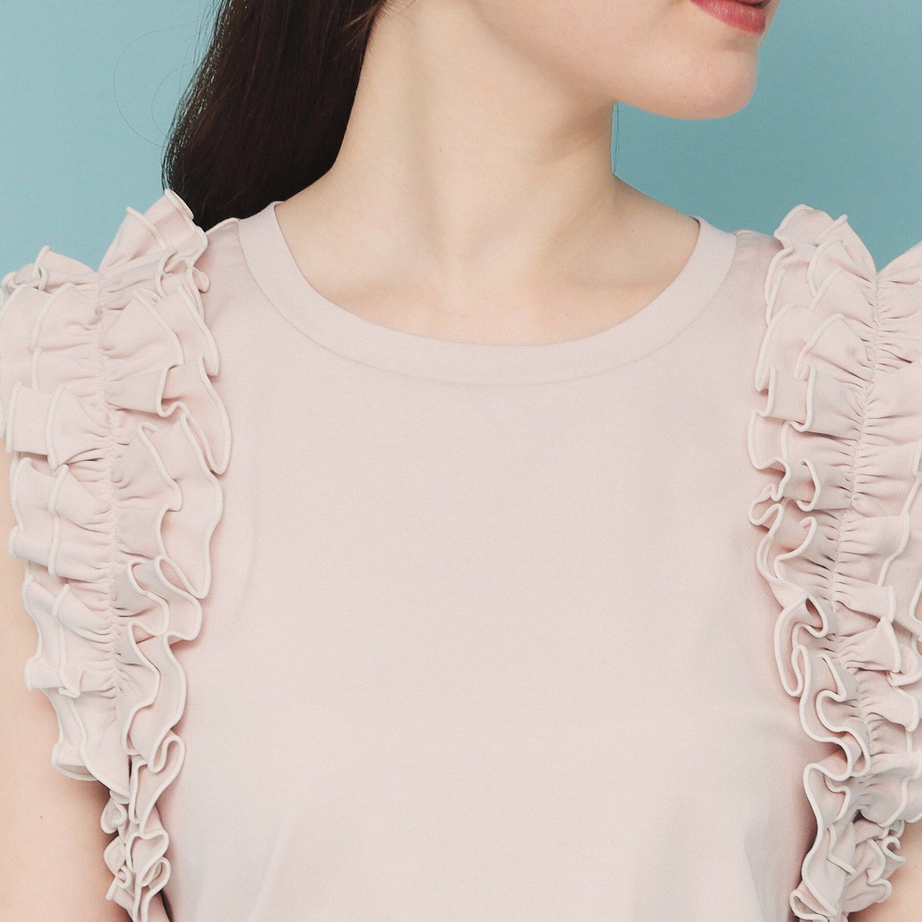 index「《美人百花掲載》フリルドッキングノースリーブトップス【接触冷感/UVケア/洗濯機洗い可】」|Tシャツ・カットソー|