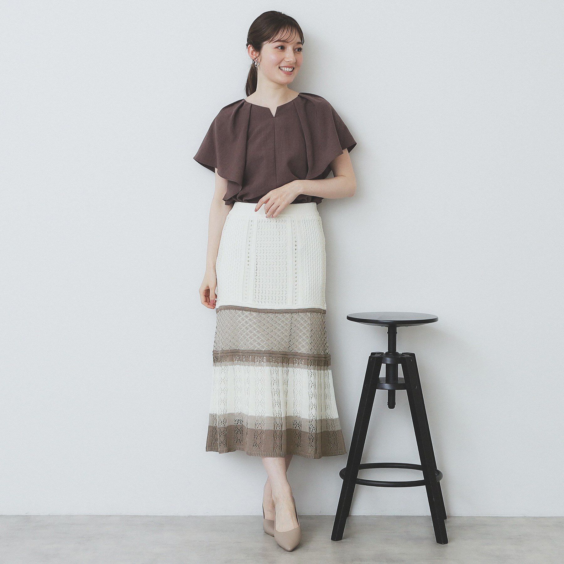 index「透かし編みフレアニットスカート/セットアップ対応【洗濯機洗い可】」|スカート|