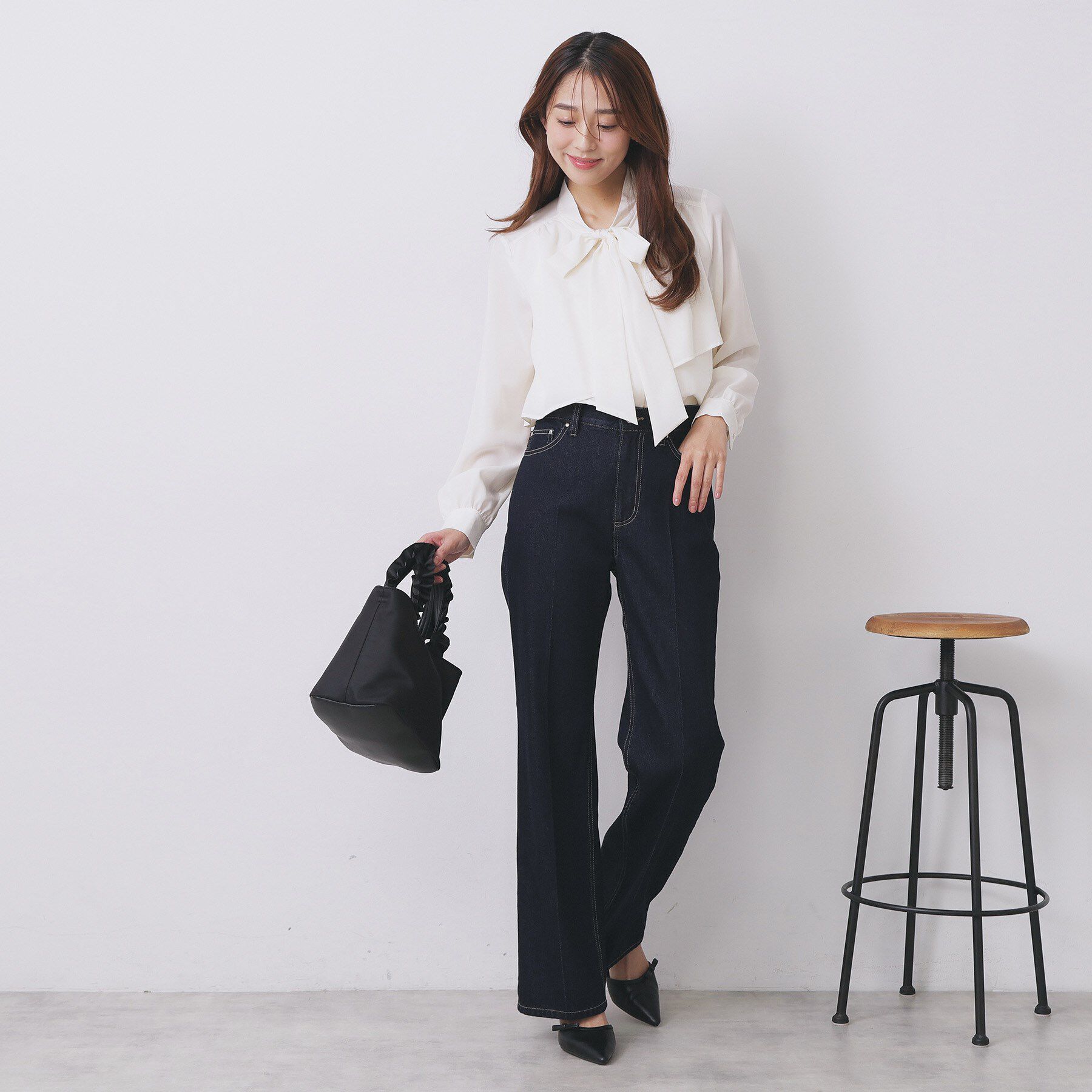 index「アシンメトリーレイヤードボウタイブラウス【洗濯機OK/イージーアイロン/防シワ】《XS～3L》」|シャツ・ブラウス|