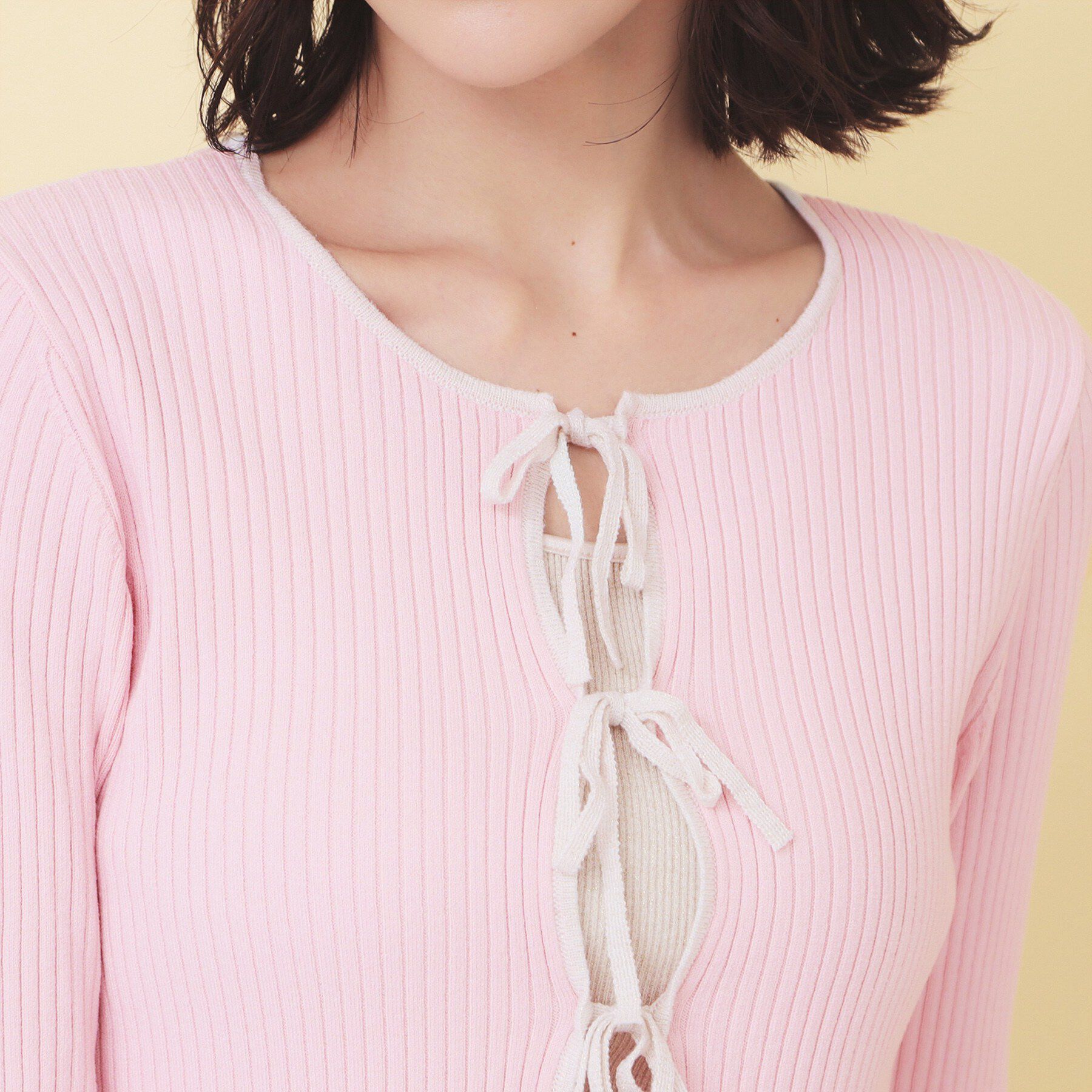 index「前後2wayラメトリムリボンカーディガン【洗濯機OK】」|カーディガン|