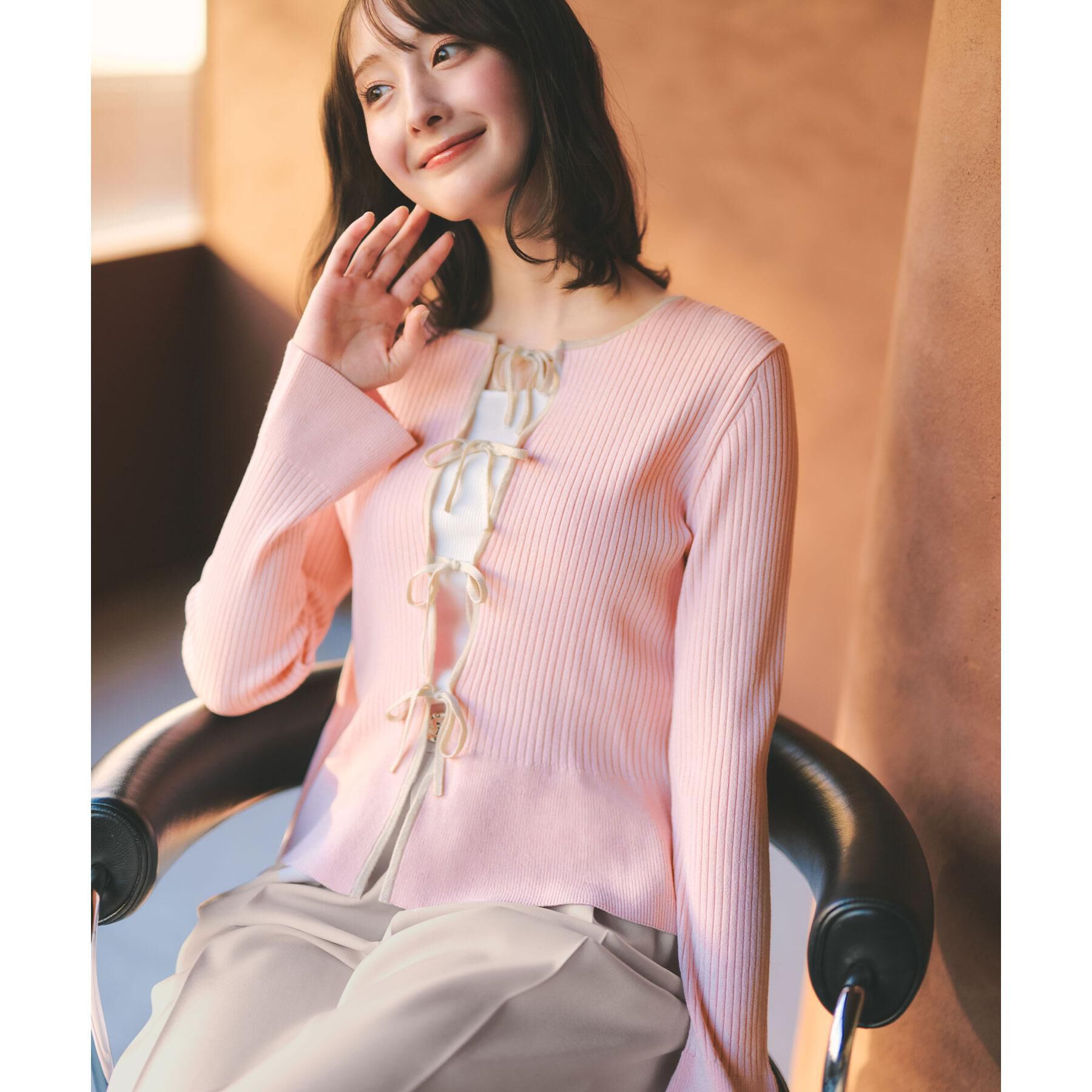 index「前後2wayラメトリムリボンカーディガン【洗濯機OK】」|カーディガン|