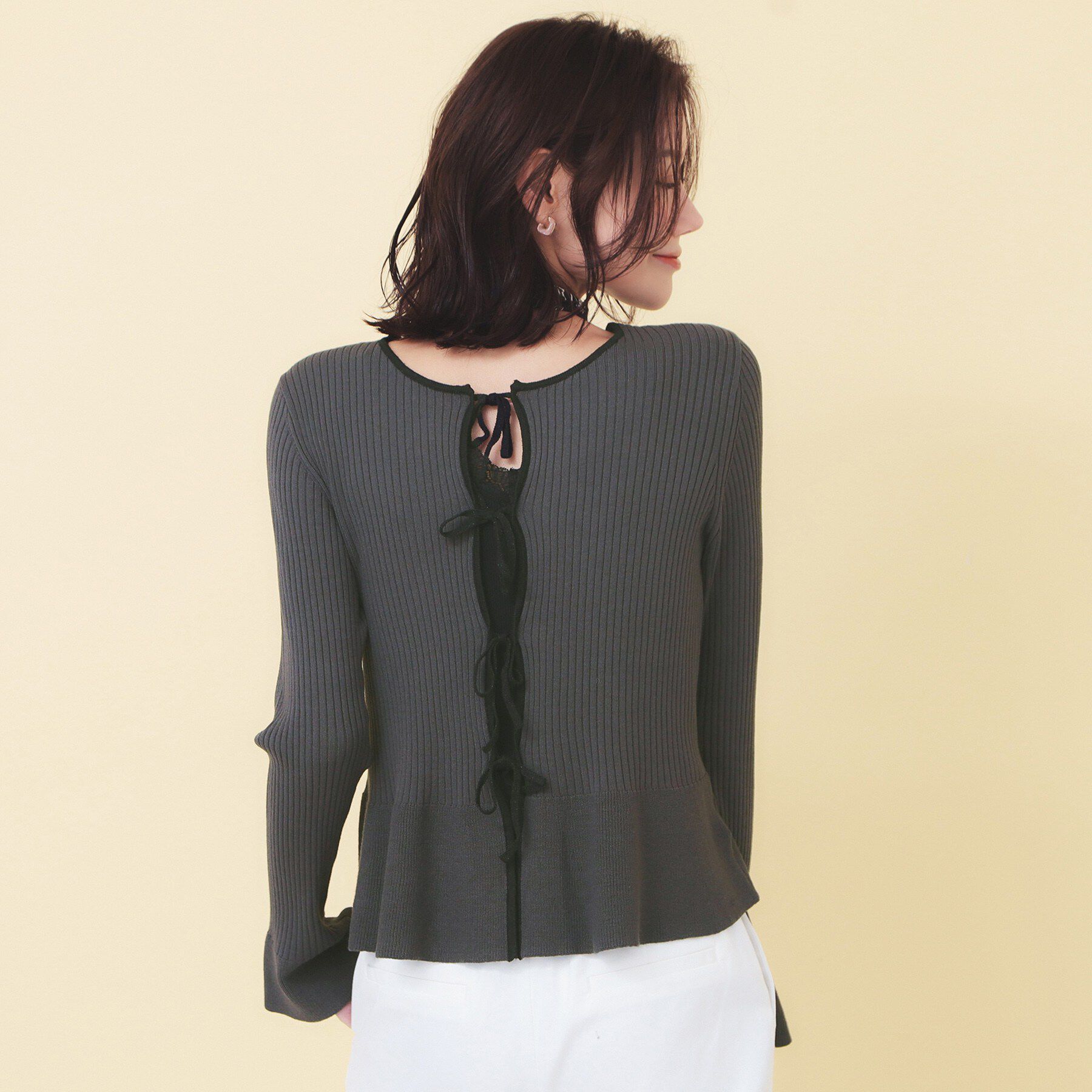 index「前後2wayラメトリムリボンカーディガン【洗濯機OK】」|カーディガン|