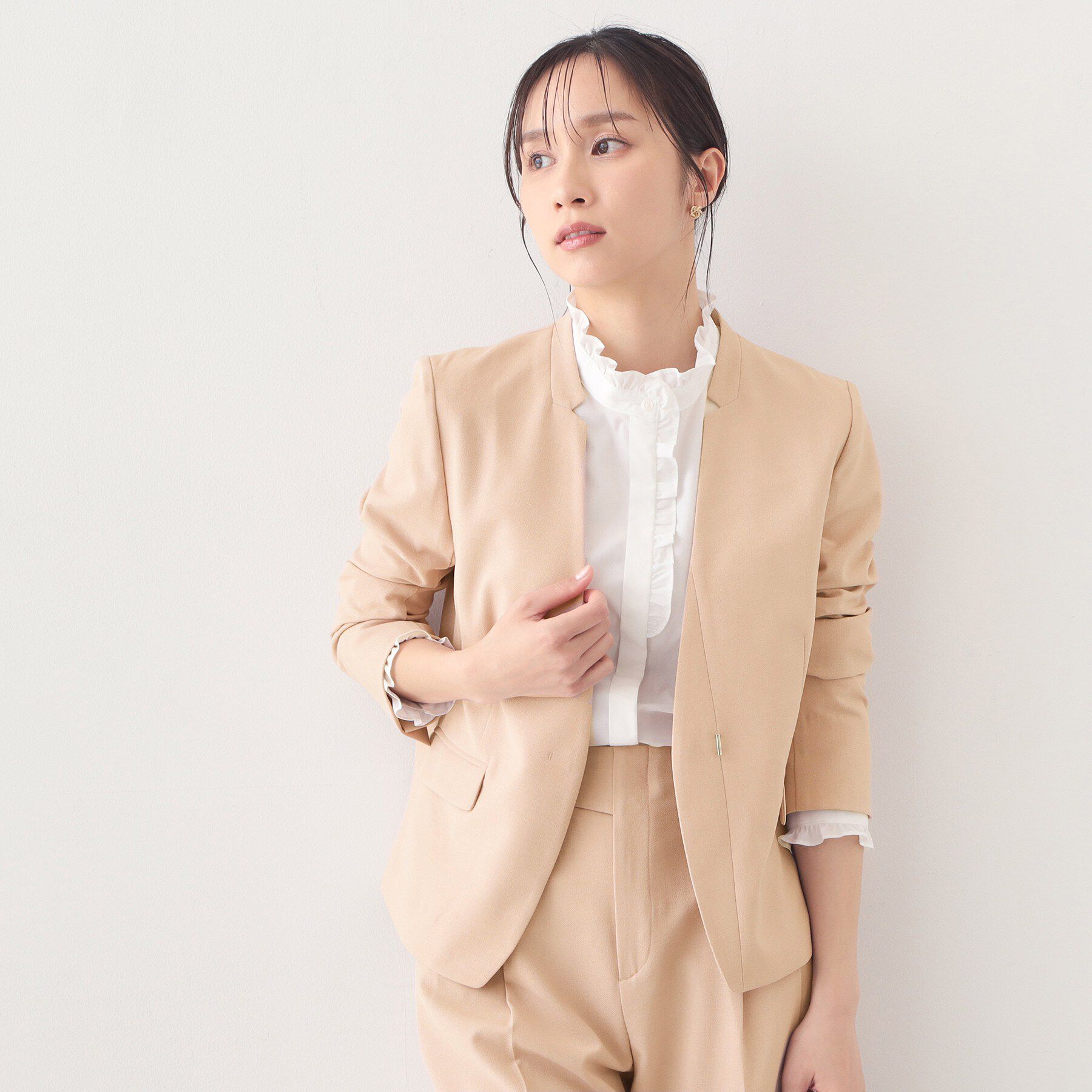 index「セットアップ対応 ノーカラージャケット【ウォッシャブル・接触冷感・吸水速乾・防シワ・ストレッチ】」|ノーカラージャケット|オレンジ(865)