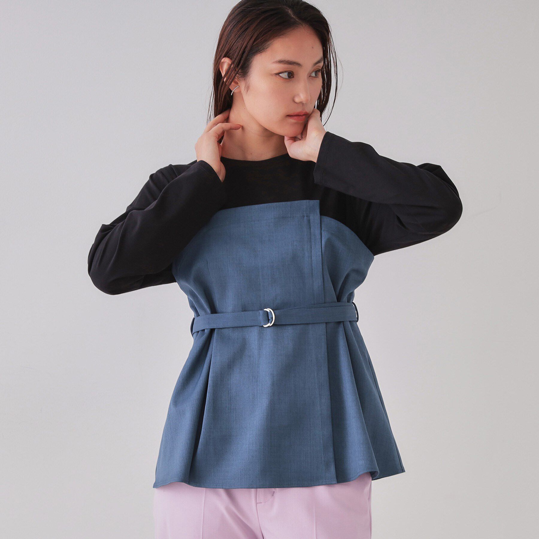 OPAQUE.CLIP「ベルト付ビスチェドッキングカットソー【洗濯機洗い可】」|Tシャツ・カットソー|ブルー(593)