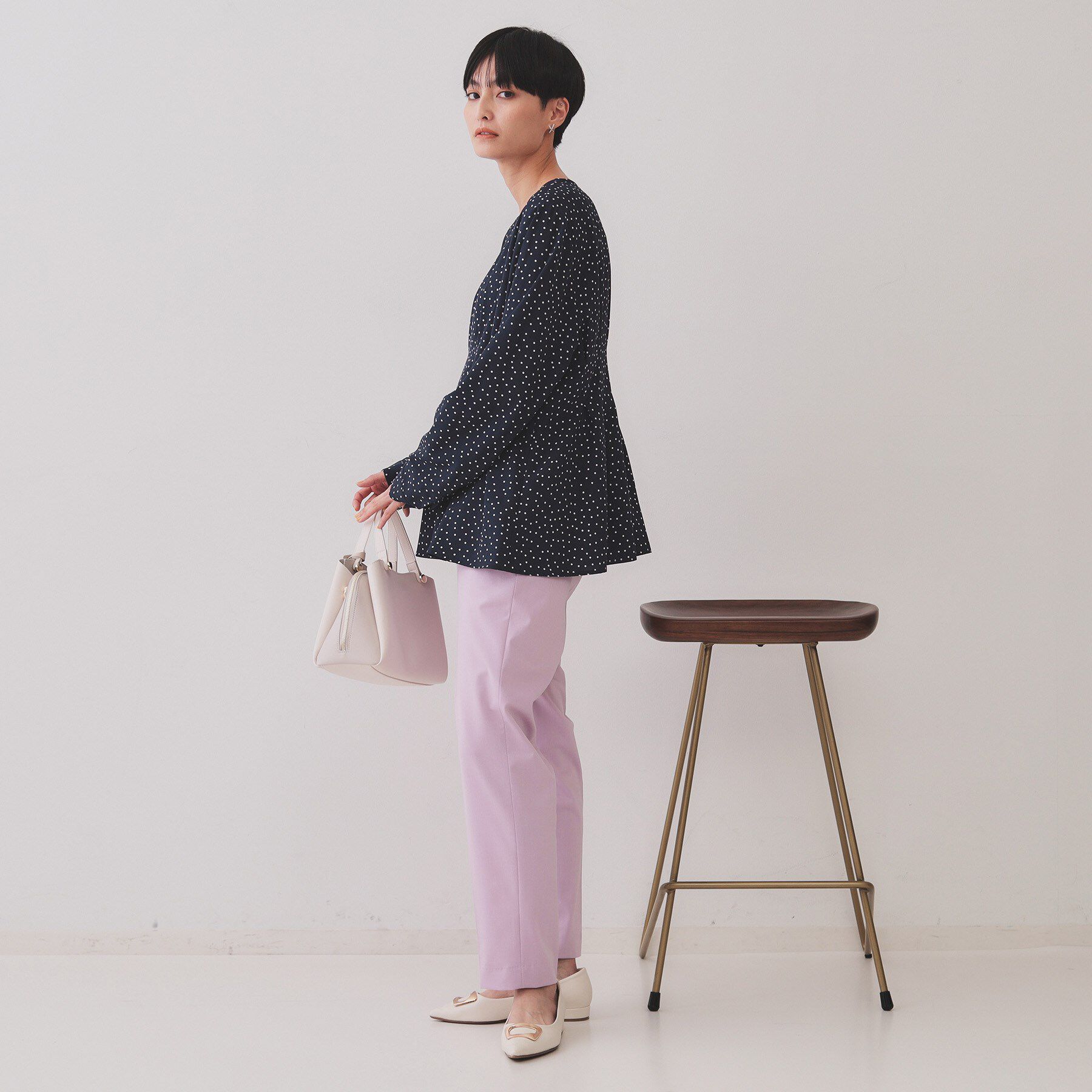 OPAQUE.CLIP「ドットプリントタックブラウス【洗濯機洗い可】」|シャツ・ブラウス|