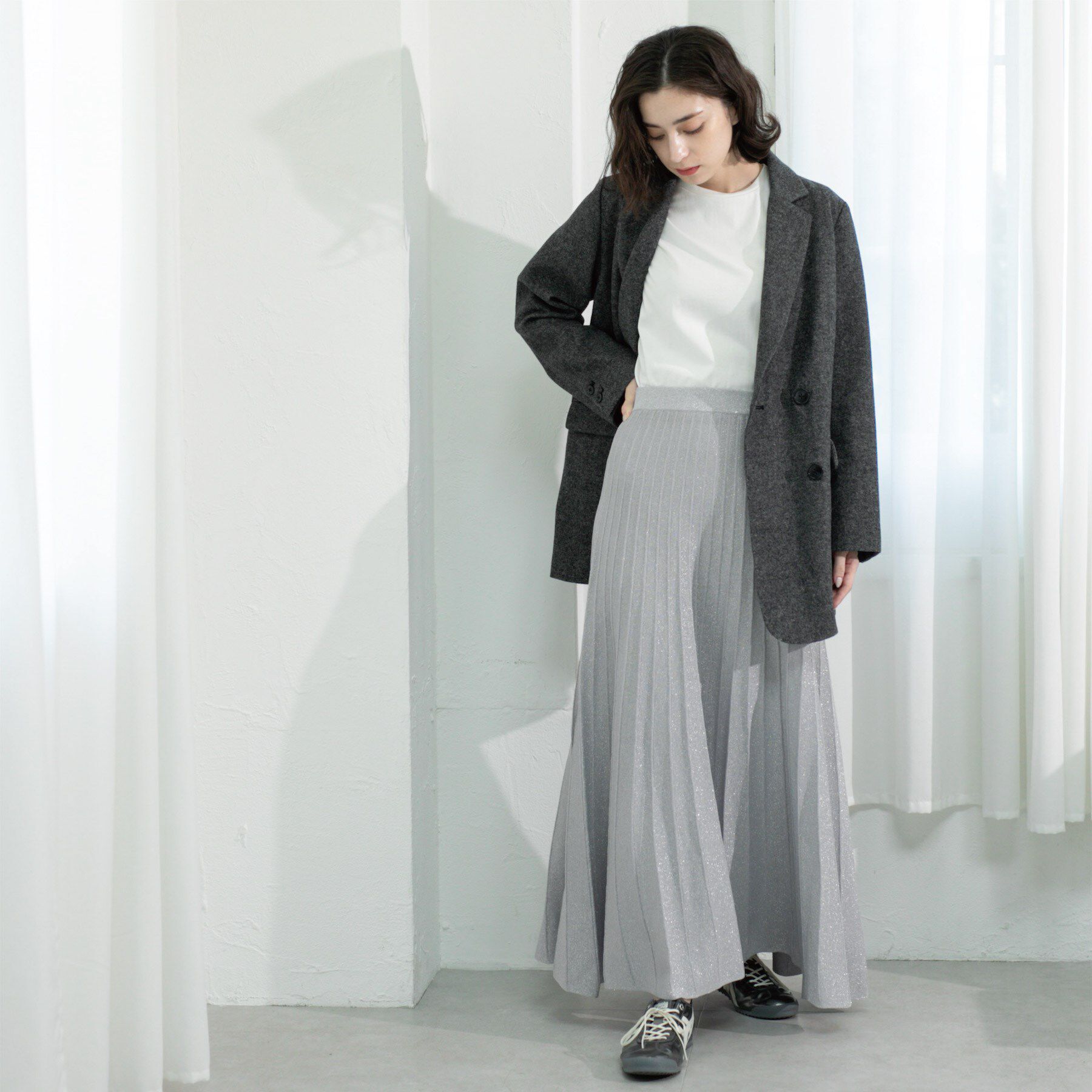 OPAQUE.CLIP「ラメニットプリーツスカート【洗える】」|スカート|