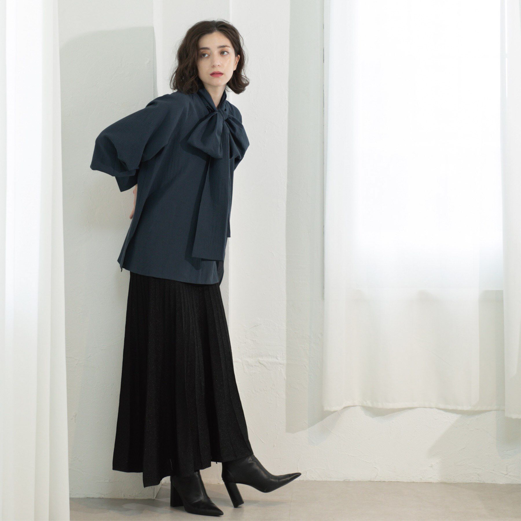 OPAQUE.CLIP「ラメニットプリーツスカート【洗える】」|スカート|