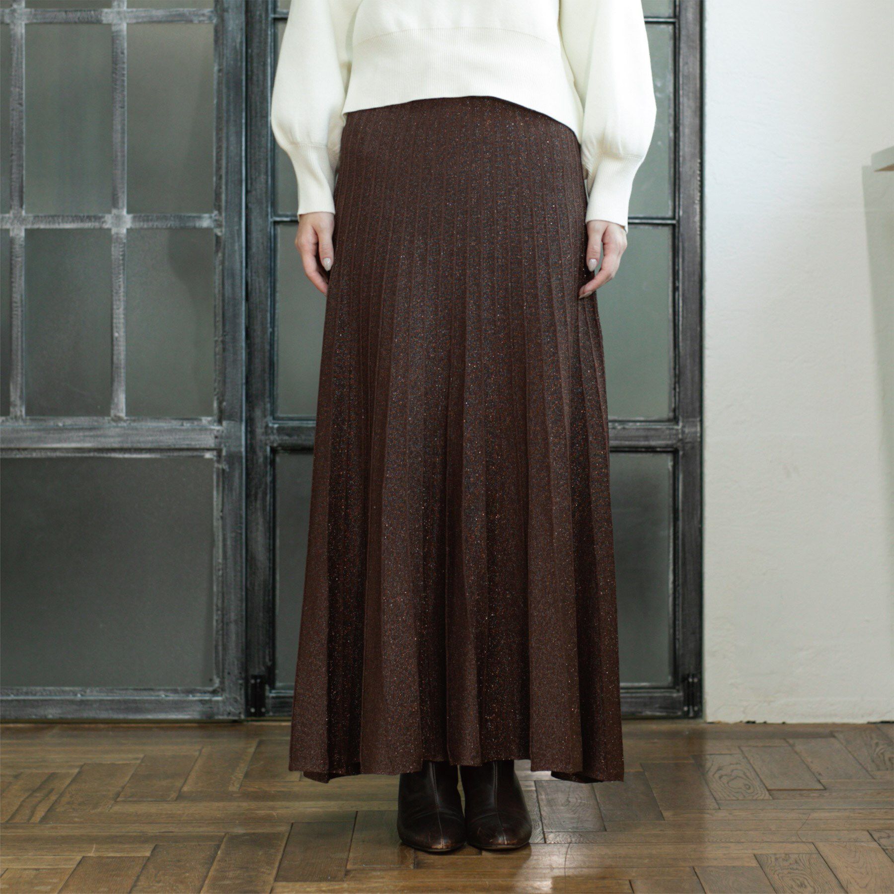 OPAQUE.CLIP「ラメニットプリーツスカート【洗える】」|スカート|