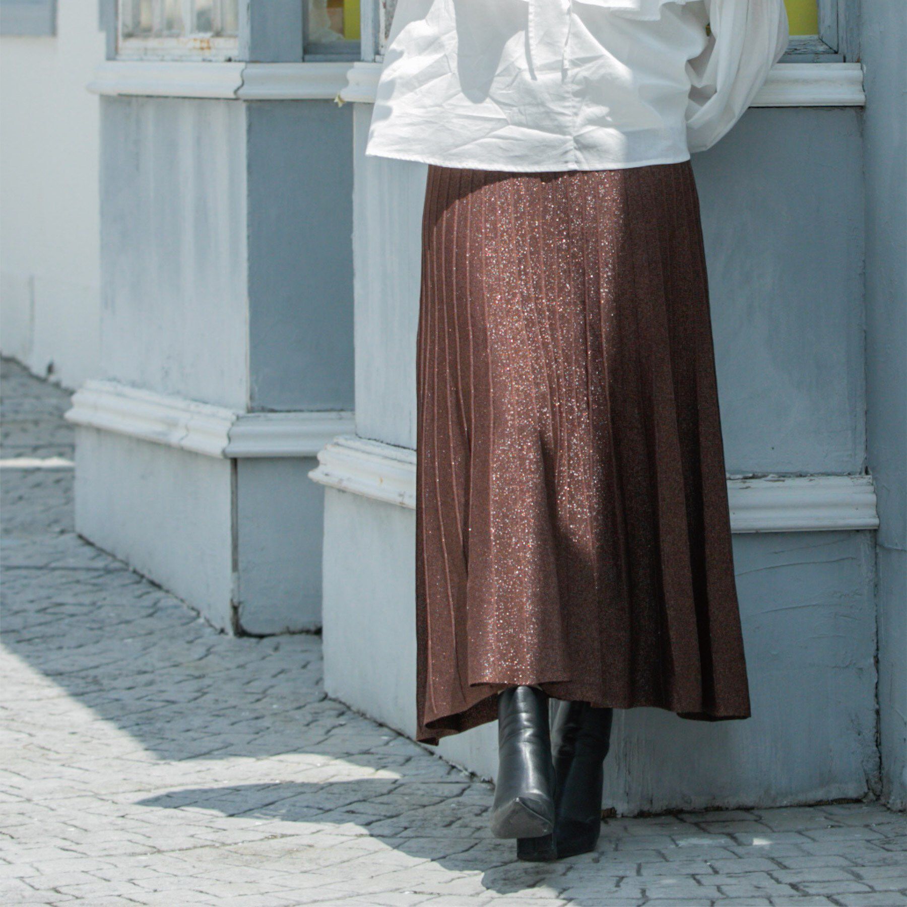 OPAQUE.CLIP「ラメニットプリーツスカート【洗える】」|スカート|ブラウン(643)