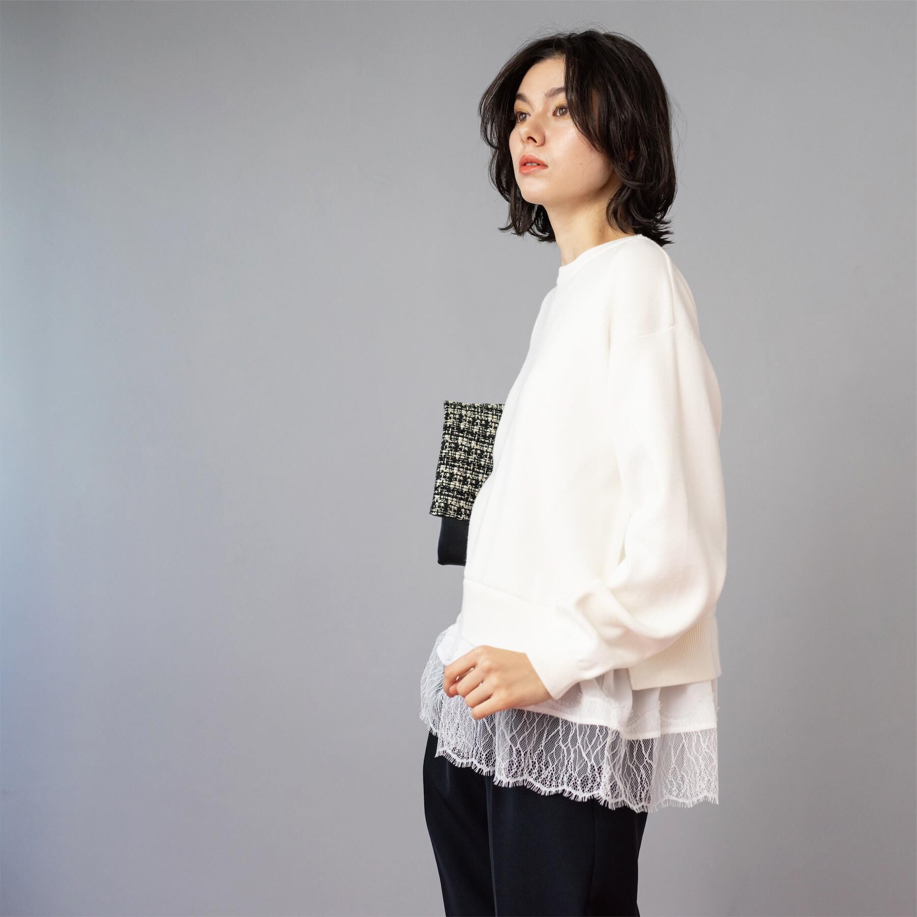 OPAQUE.CLIP「裾レースドッキングニット」|ニット・セーター|