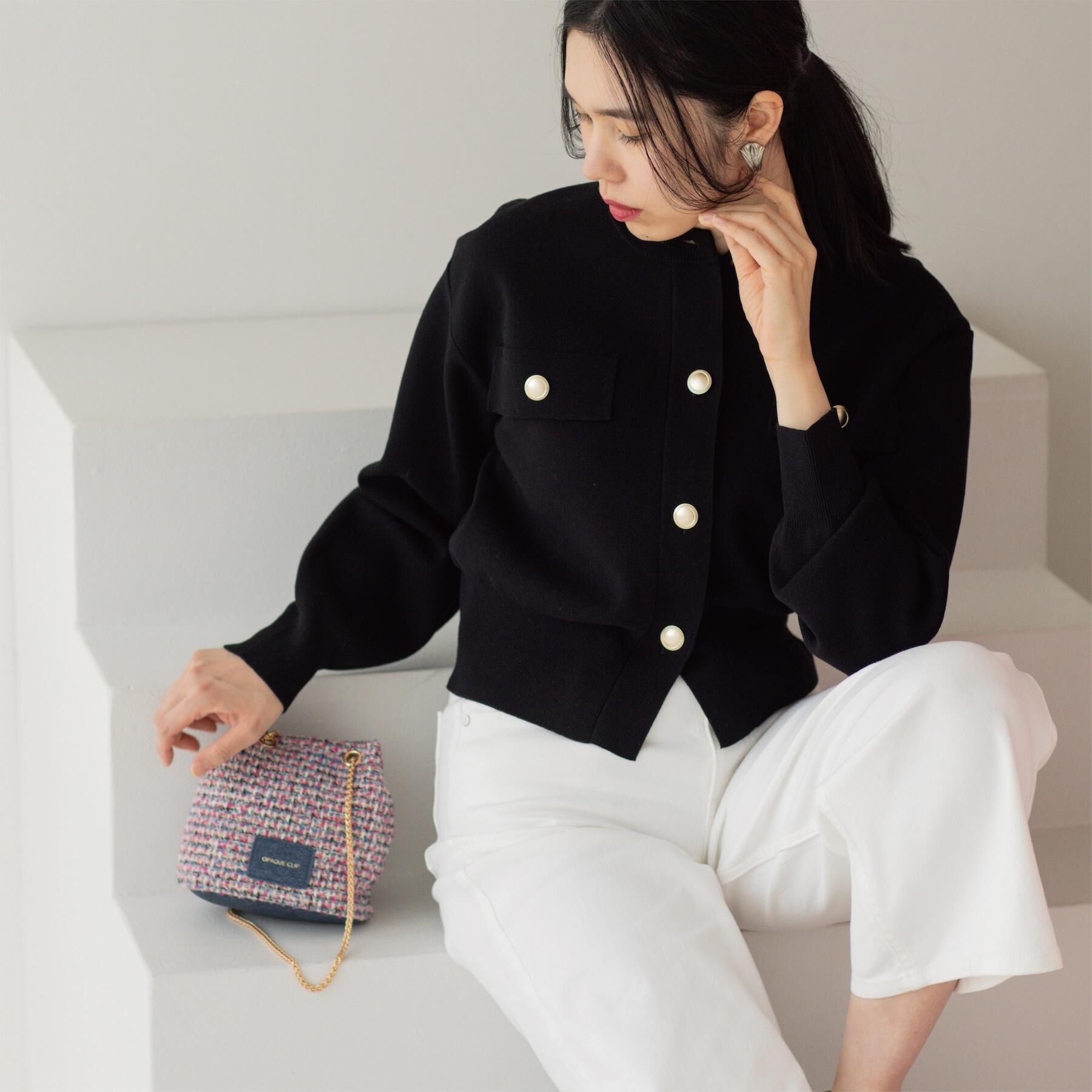 OPAQUE.CLIP「フラップポケット金ボタンニットカーディガン【洗濯機OK】」|カーディガン|ブラック(019)