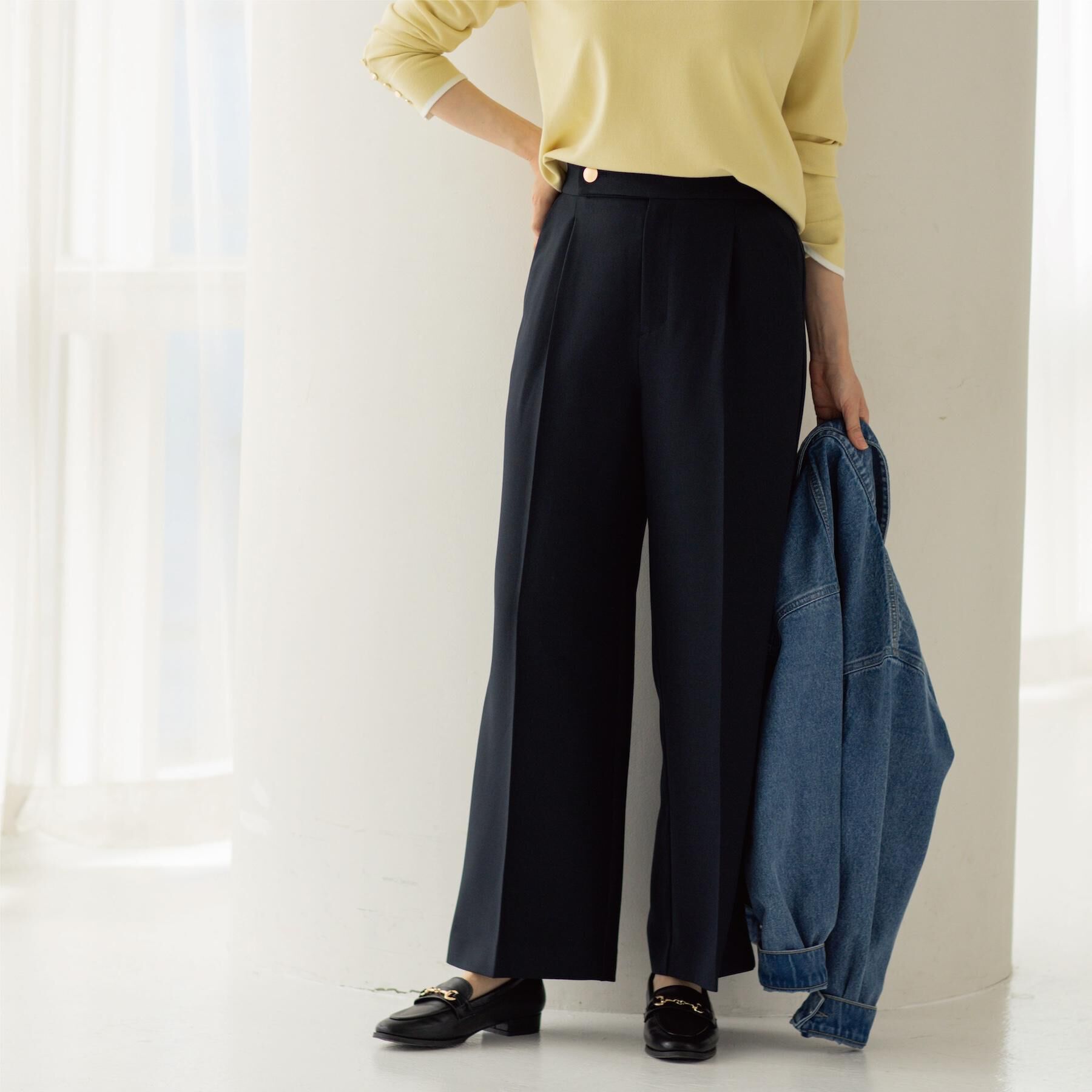 OPAQUE.CLIP「金ボタンデザインワイドパンツ/セットアップ対応【洗濯機OK】《S～LL》」|その他|ネイビー(094)