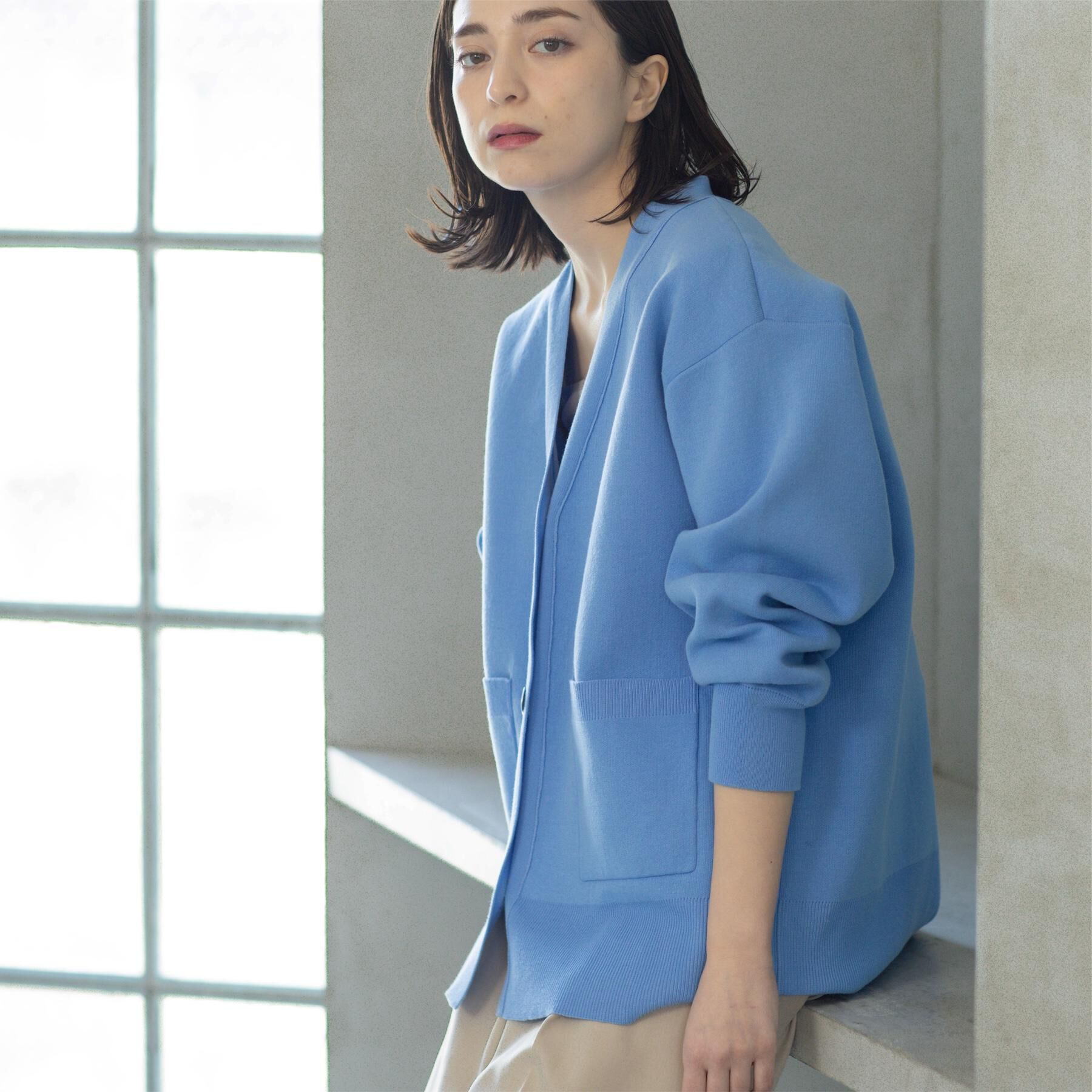 OPAQUE.CLIP「Vネックミドルニットカーディガン【洗濯機OK】」|カーディガン|