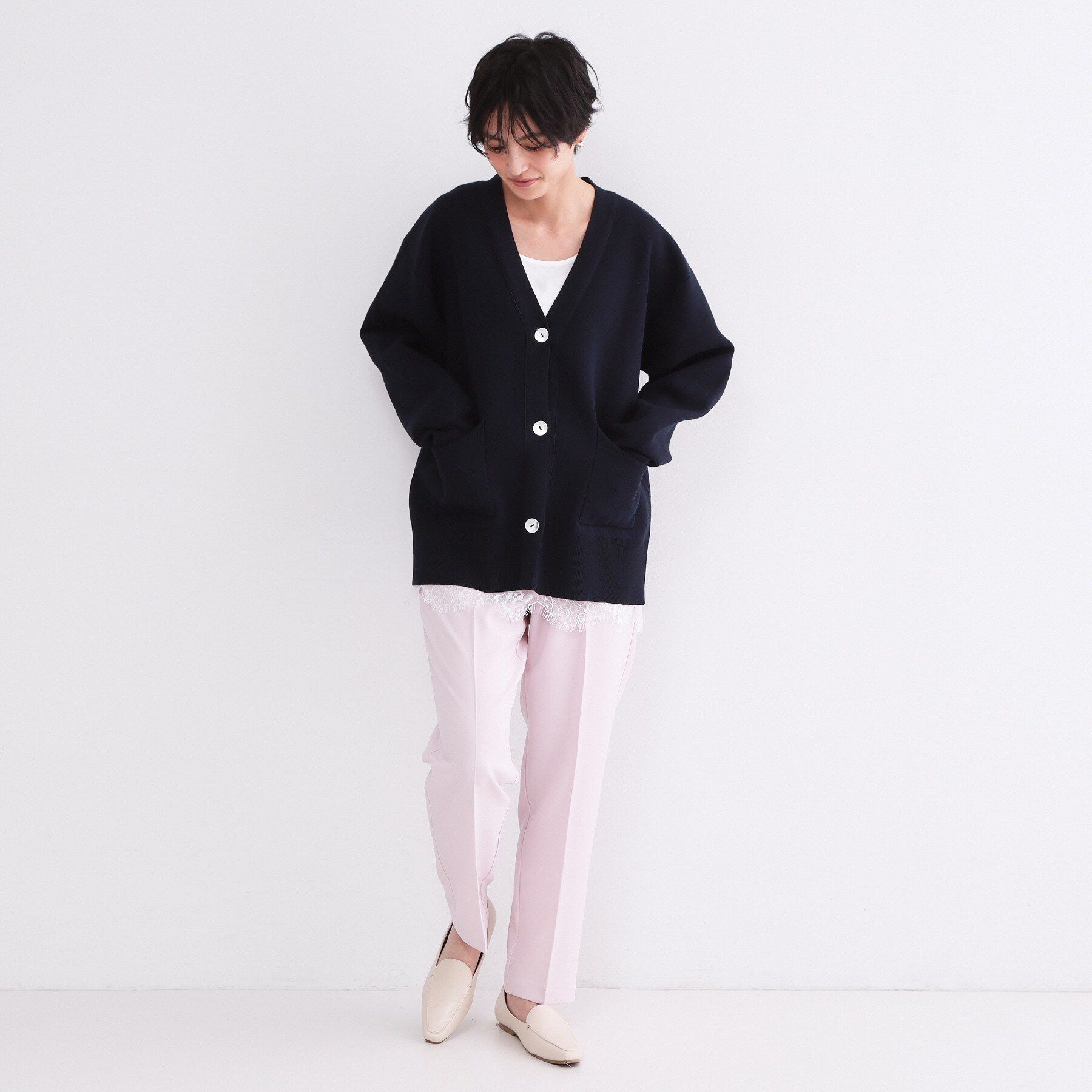 OPAQUE.CLIP「Vネックミドルニットカーディガン【洗濯機OK】」|カーディガン|