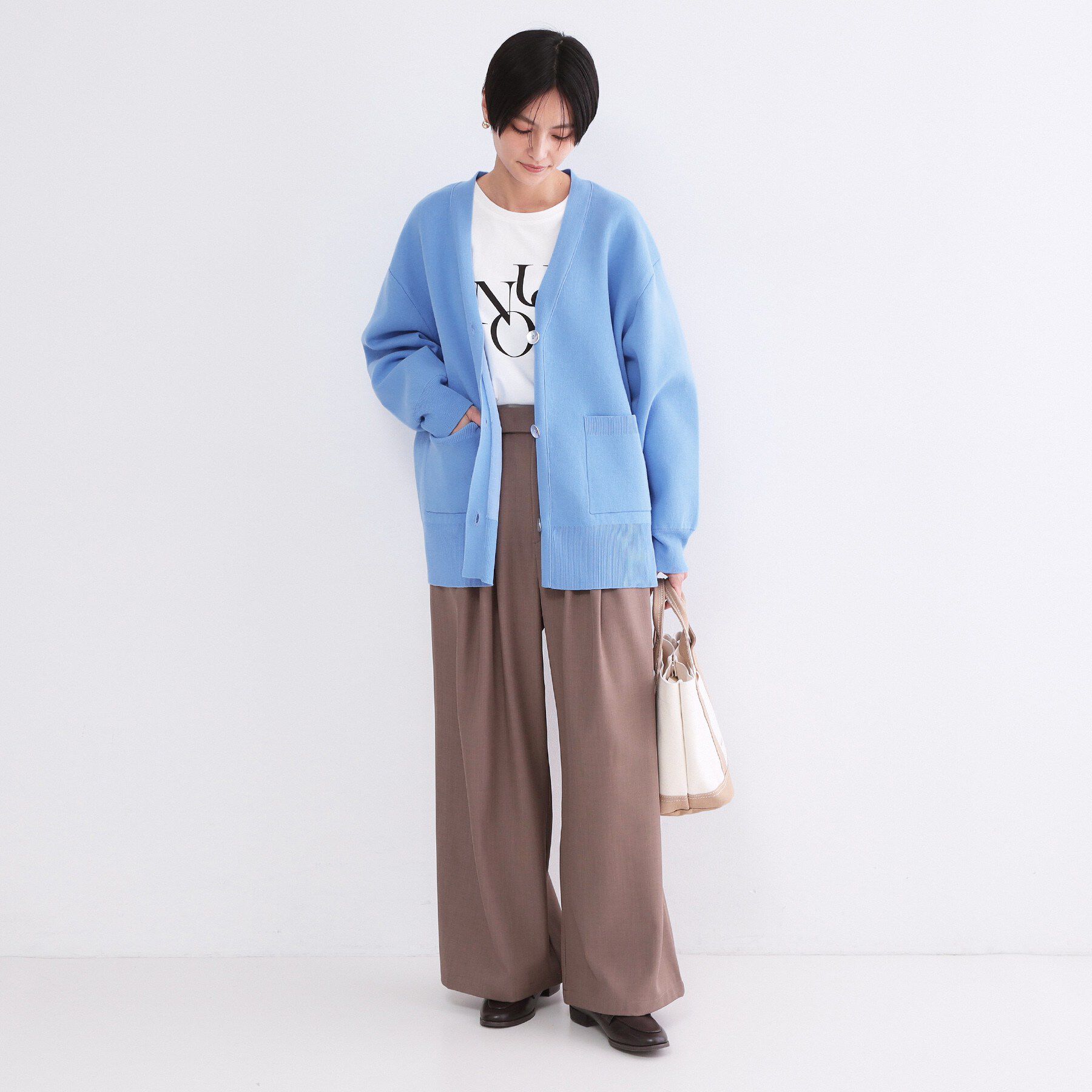 OPAQUE.CLIP「Vネックミドルニットカーディガン【洗濯機OK】」|カーディガン|