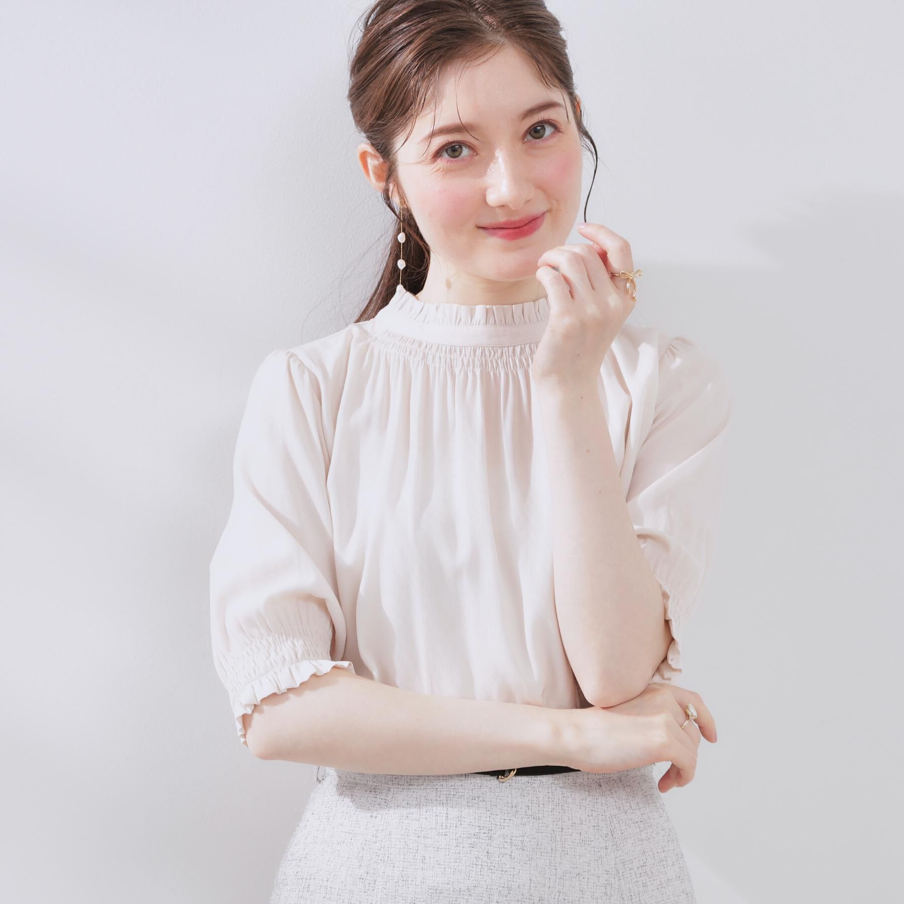 Couture broach「【SS～LLサイズ・二の腕カバー・通勤】RTピケシャーリングブラウス」|シャツ・ブラウス|