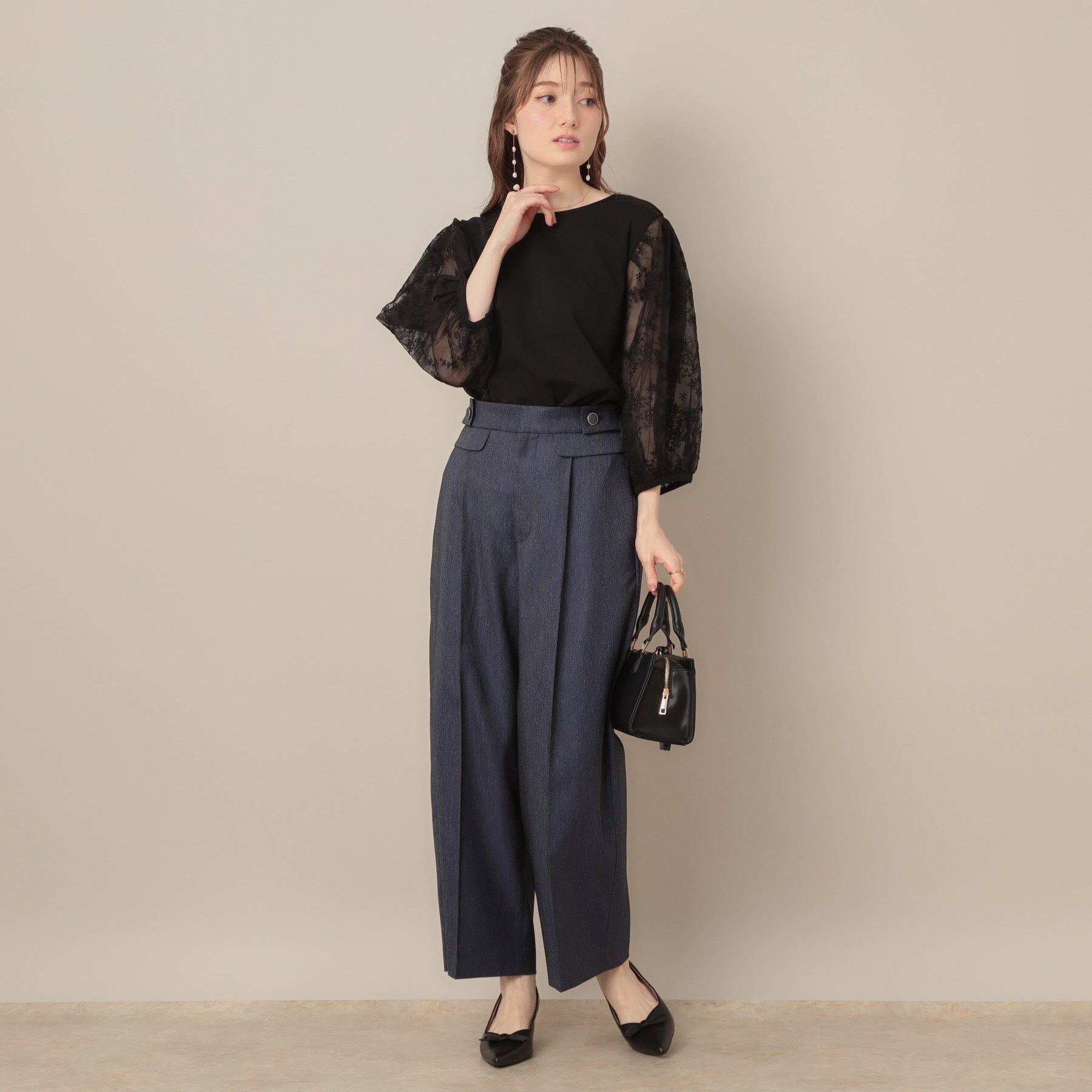 Couture broach「【接触冷感・UVカット・マシンウォッシャブル】袖レースドッキングカットソー」|Tシャツ・カットソー|