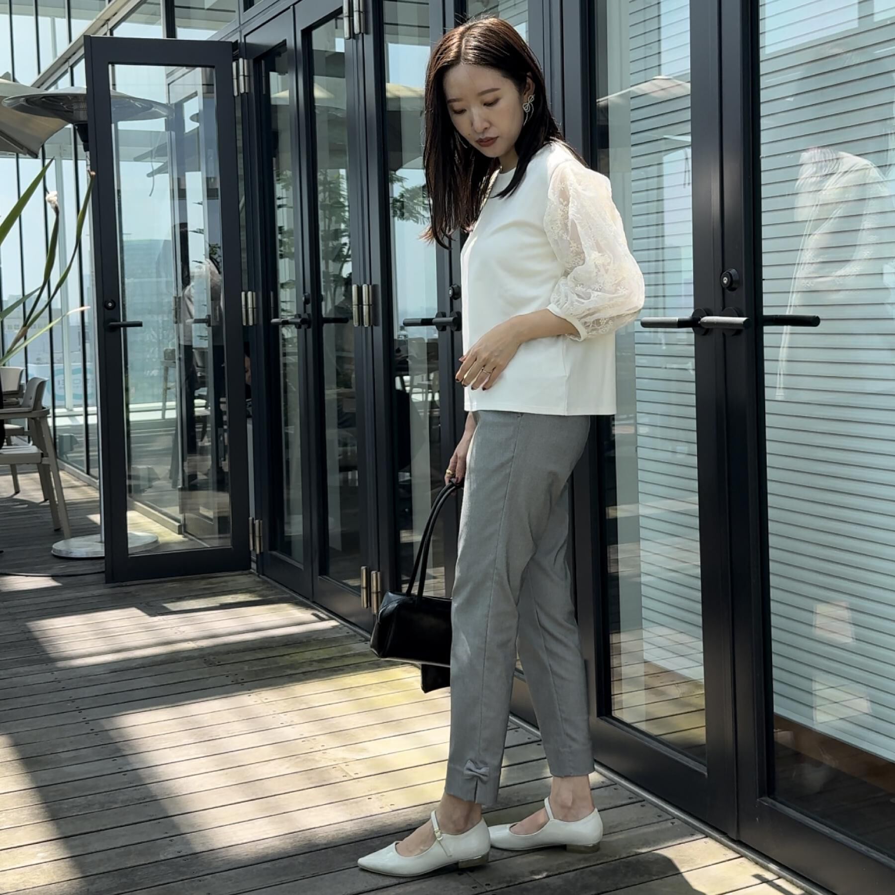 Couture broach「【接触冷感・UVカット・マシンウォッシャブル】袖レースドッキングカットソー」|Tシャツ・カットソー|