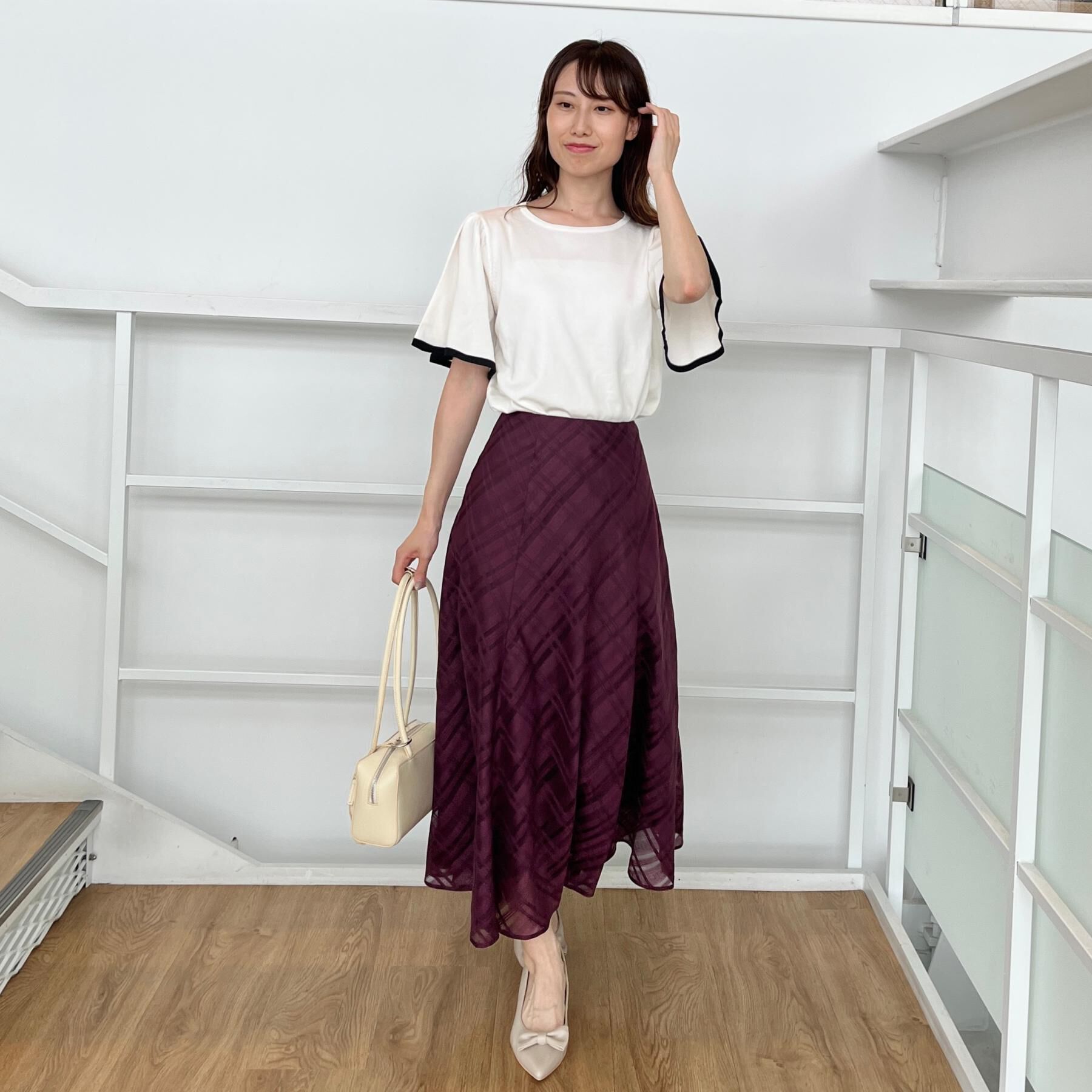 Couture broach「【フェミニン・5分袖・通勤】配色フレアスリーブニット」|ニット・セーター|