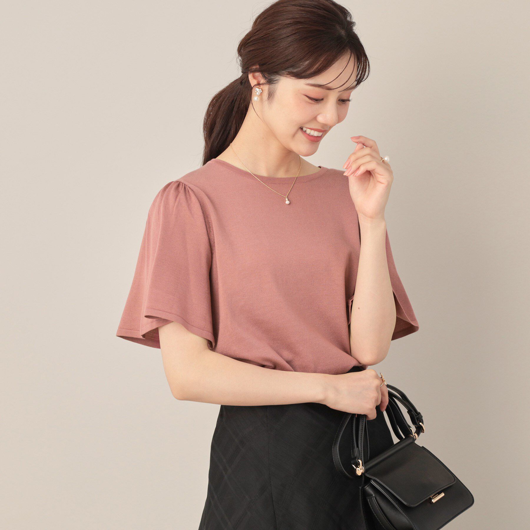 Couture broach「【フェミニン・5分袖・通勤】配色フレアスリーブニット」|ニット・セーター|