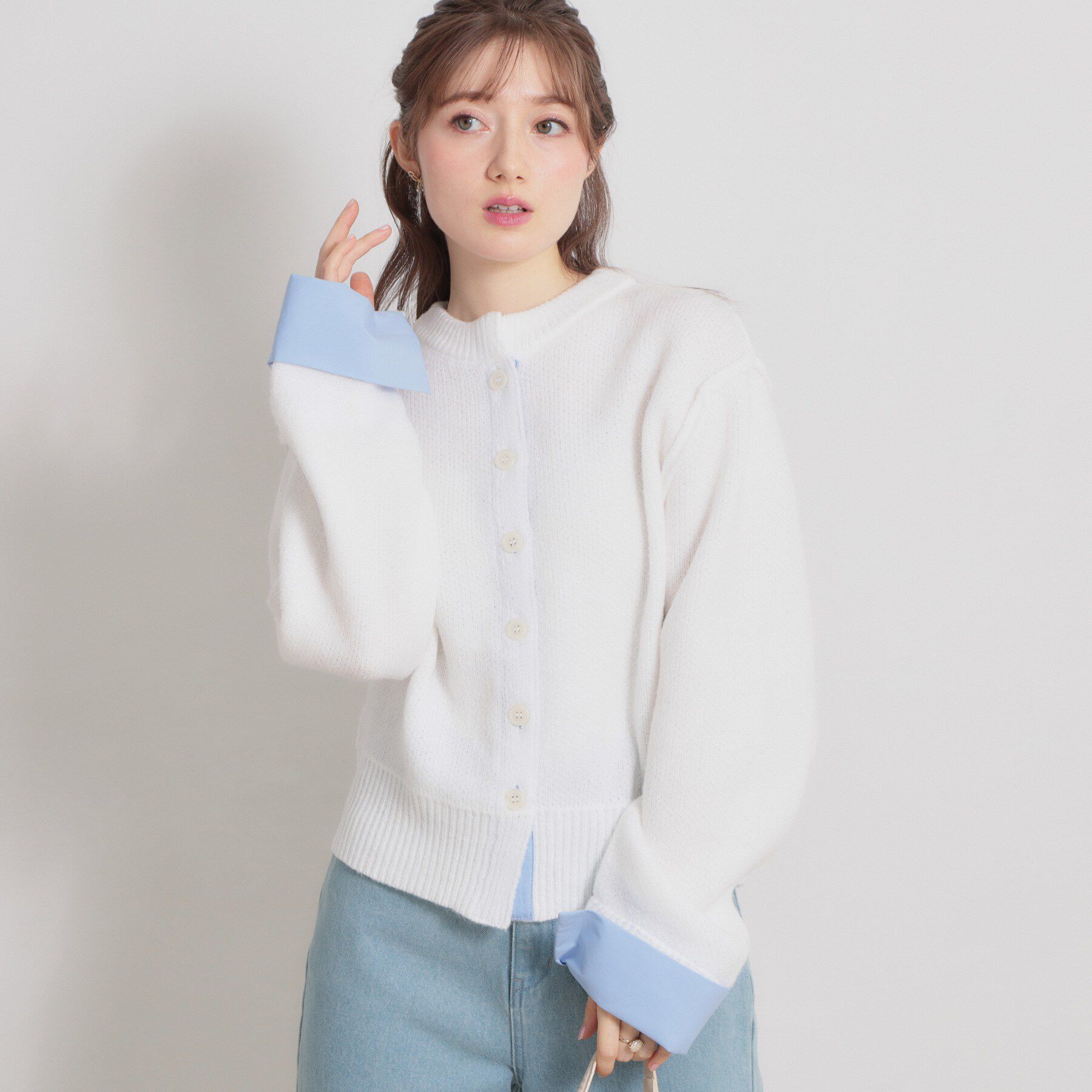 Couture broach「シャツレイヤード風カーディガン」|カーディガン|