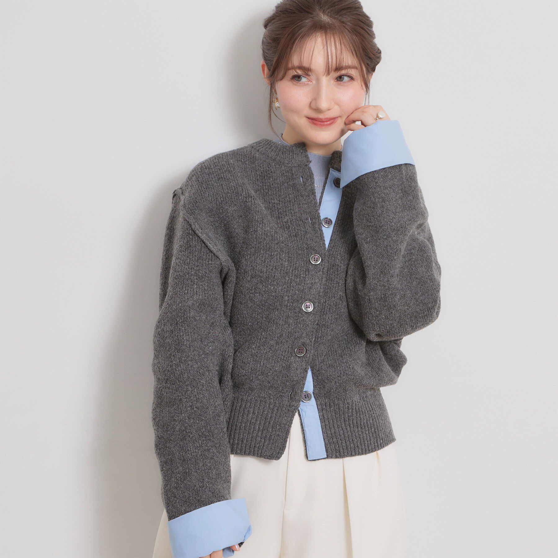 Couture broach「シャツレイヤード風カーディガン」|カーディガン|