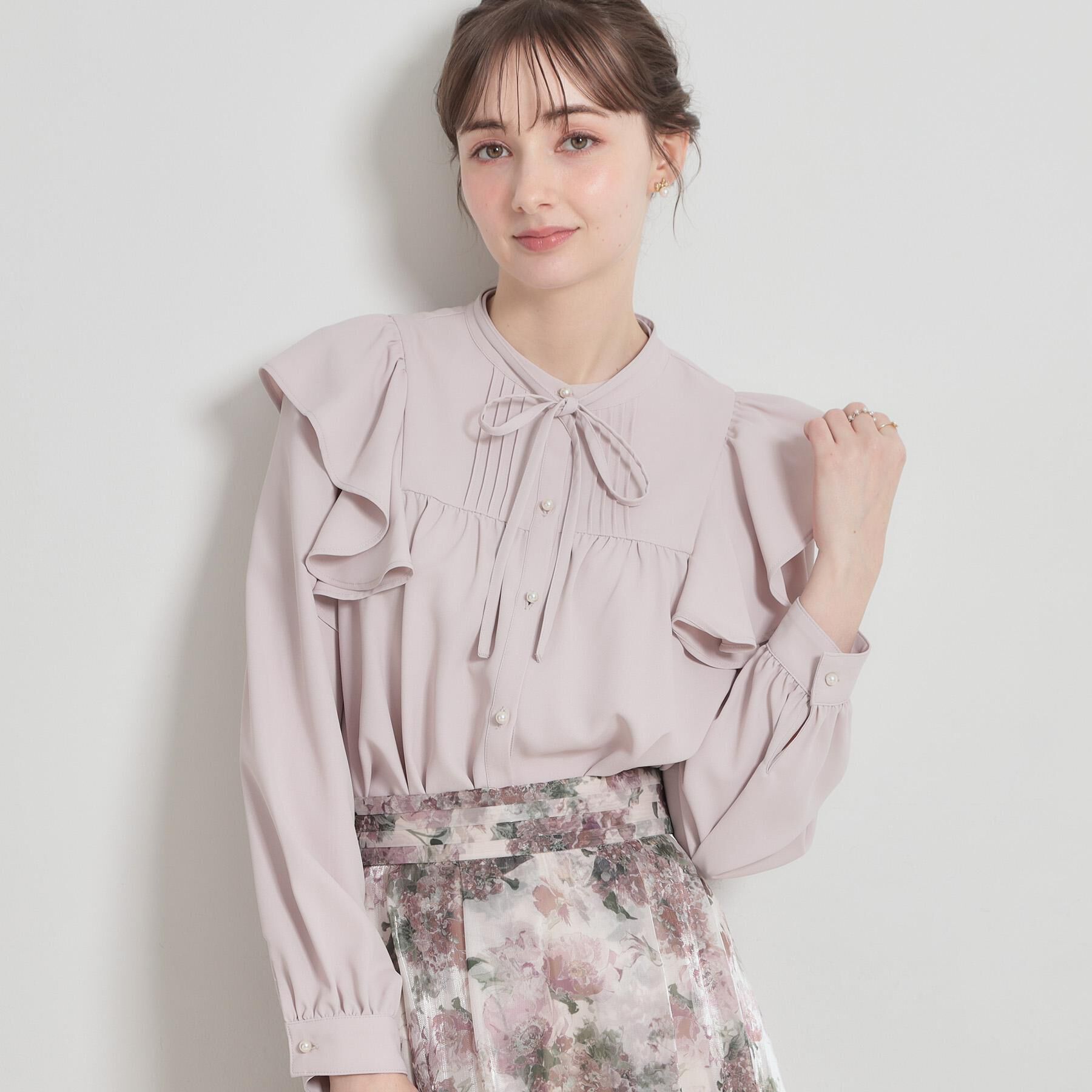 Couture broach「【洗える・リボン取り外し可】フリルジョーゼットブラウス」|シャツ・ブラウス|ライトピンク(070