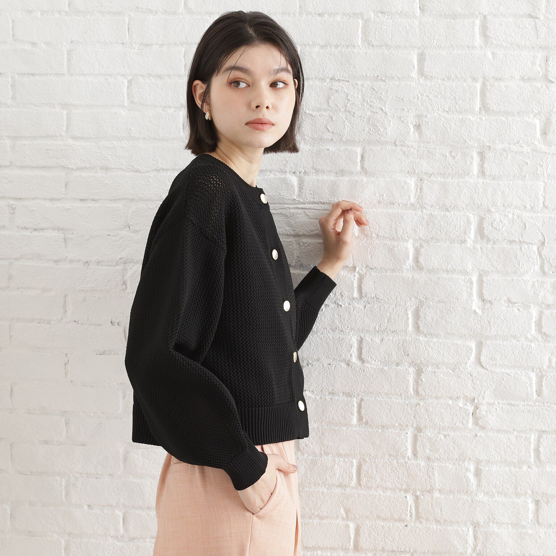 THE SHOP TK「布帛ドッキングメッシュカーデ」|カーディガン|