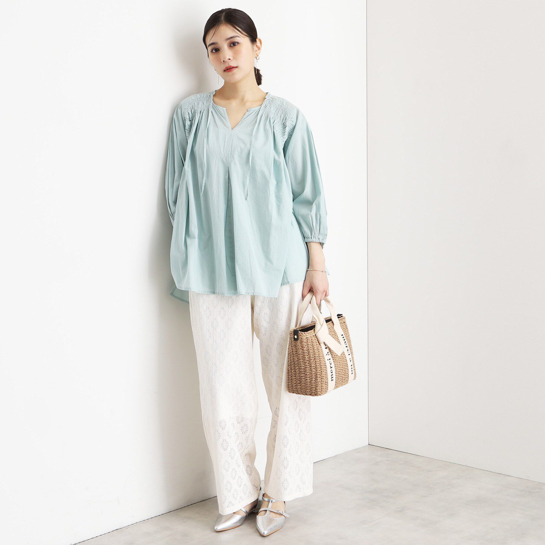 THE SHOP TK「コットンシャーリングブラウス【洗える】」|シャツ・ブラウス|