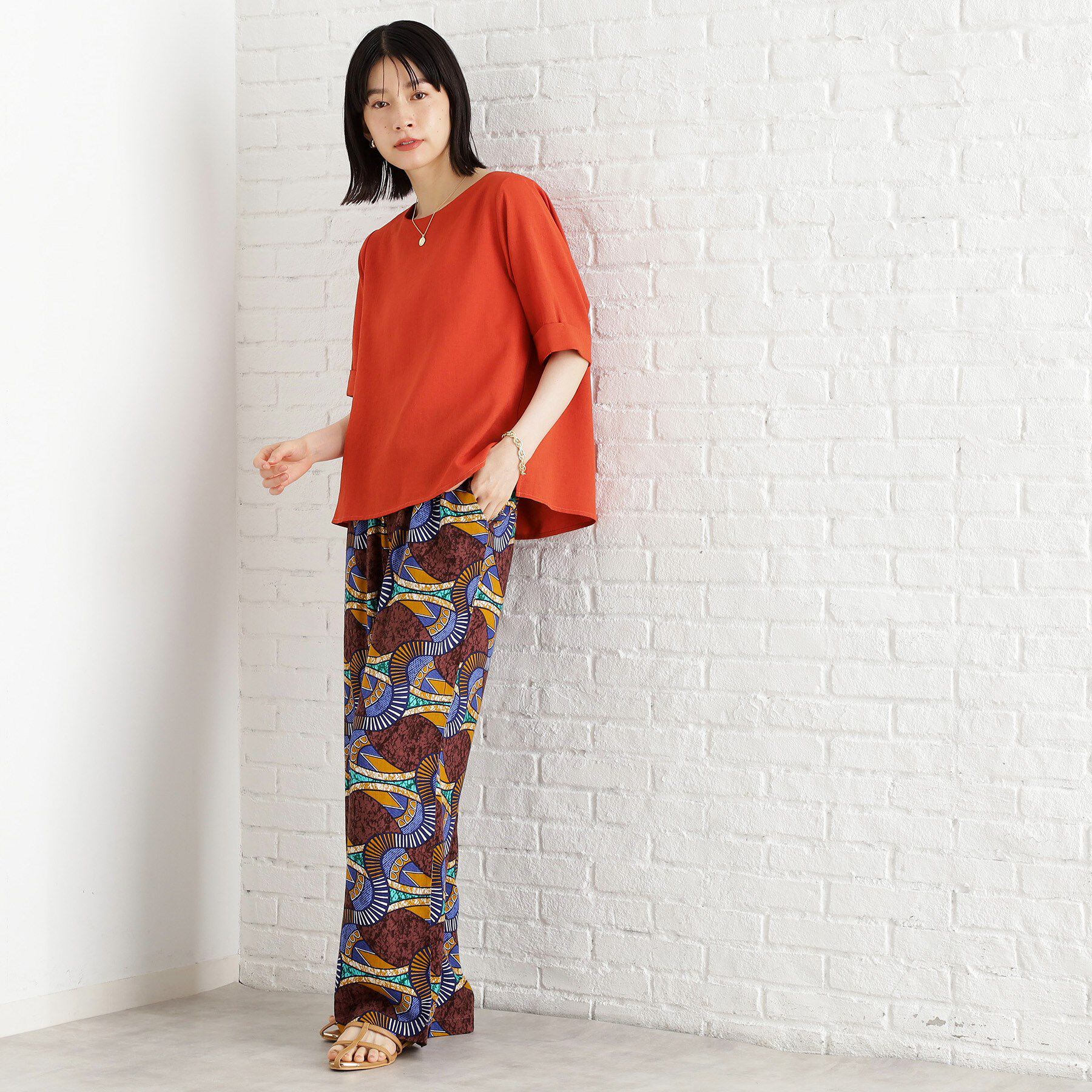 THE SHOP TK「【秋色入荷】麻調メッシュブラウス【二の腕カバー/洗える】」|シャツ・ブラウス|