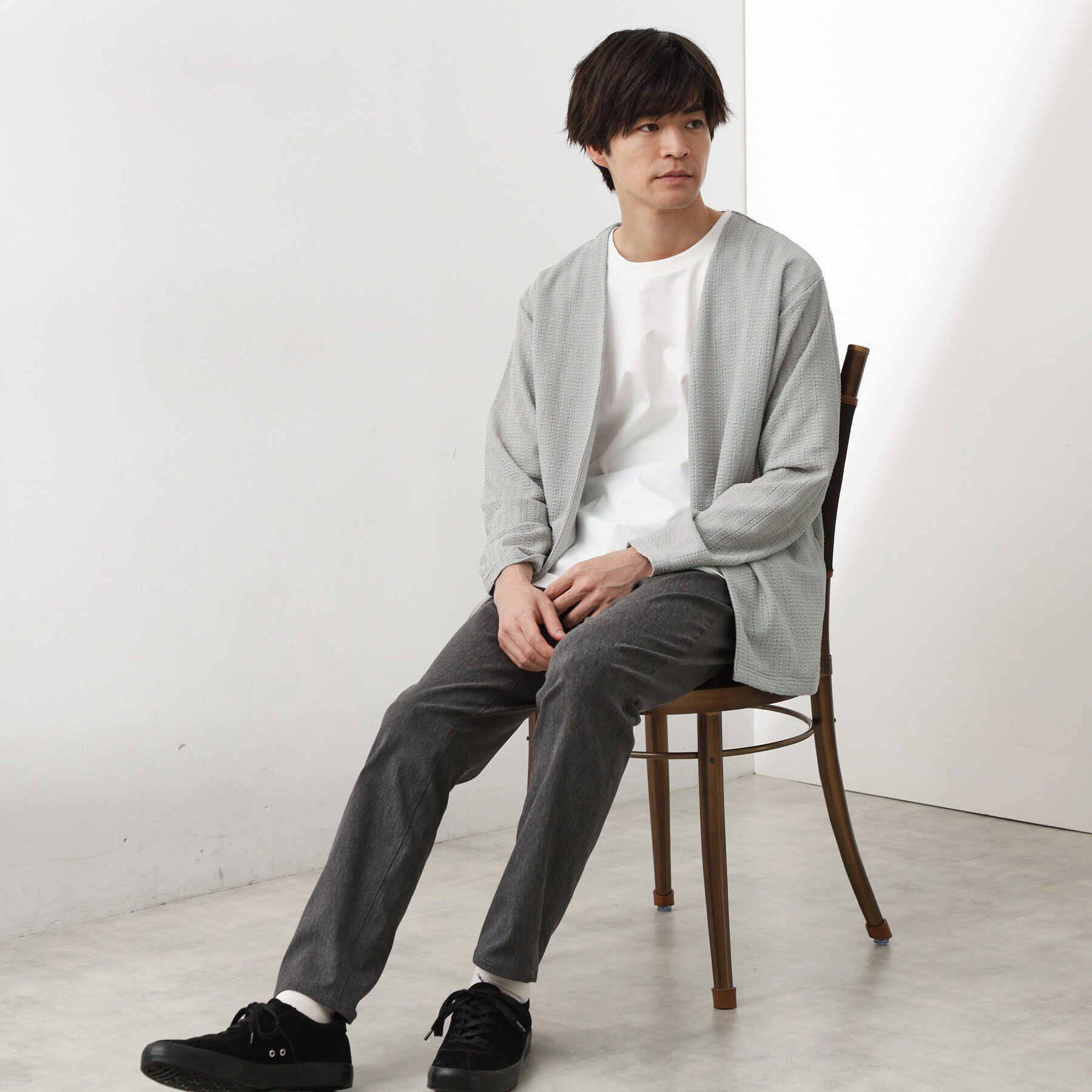 THE SHOP TK「【セットでお買い得！！】長袖カーディガン＋半袖Tシャツ　洗濯機OK/吸水速乾(Tシャツのみ)」|カーディガン|