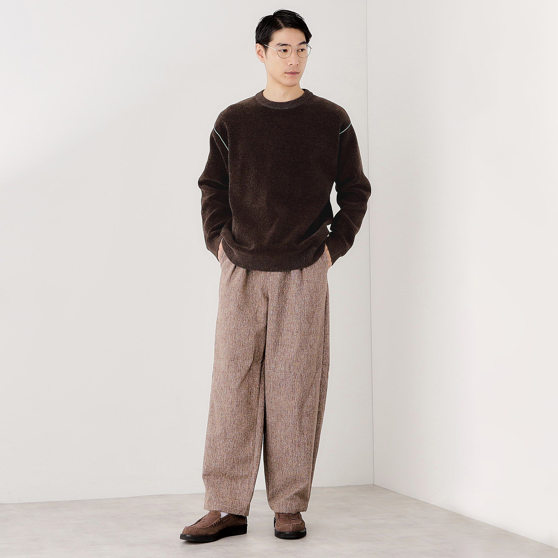 THE SHOP TK「【包み込まれるような柔らかさ】配色モールニット 洗濯機OK」|ニット・セーター|