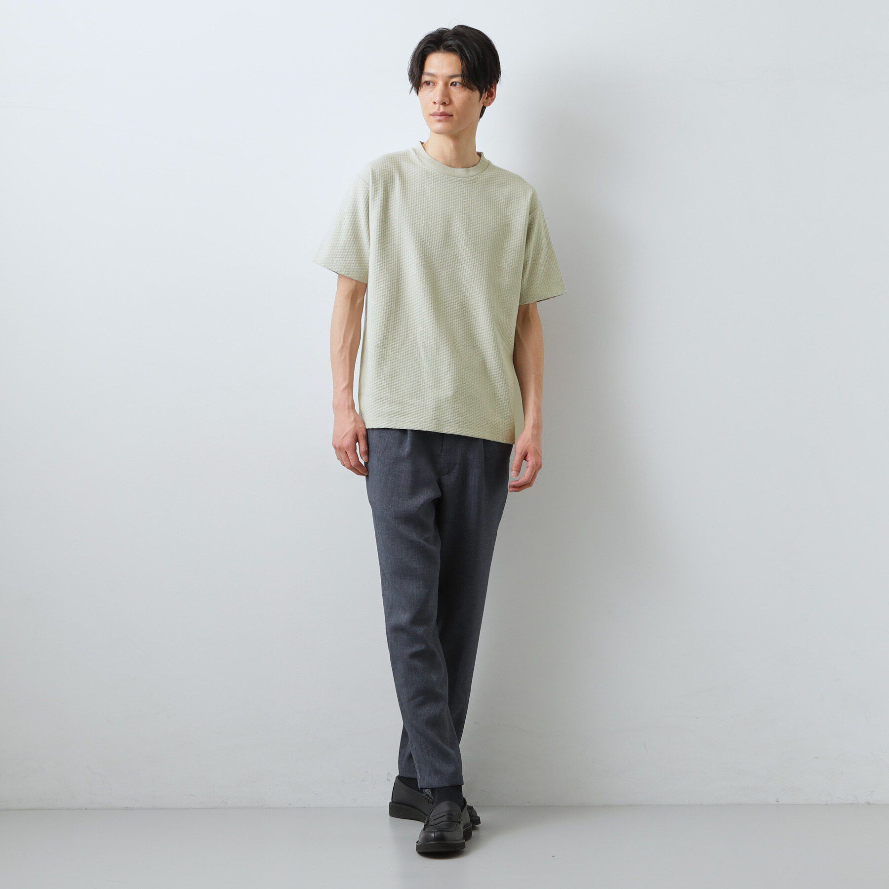 THE SHOP TK「【カジュアルすぎないキレイめTシャツ】ハニカム リンクス半袖Tシャツ 洗濯機OK」|Tシャツ・カットソー|