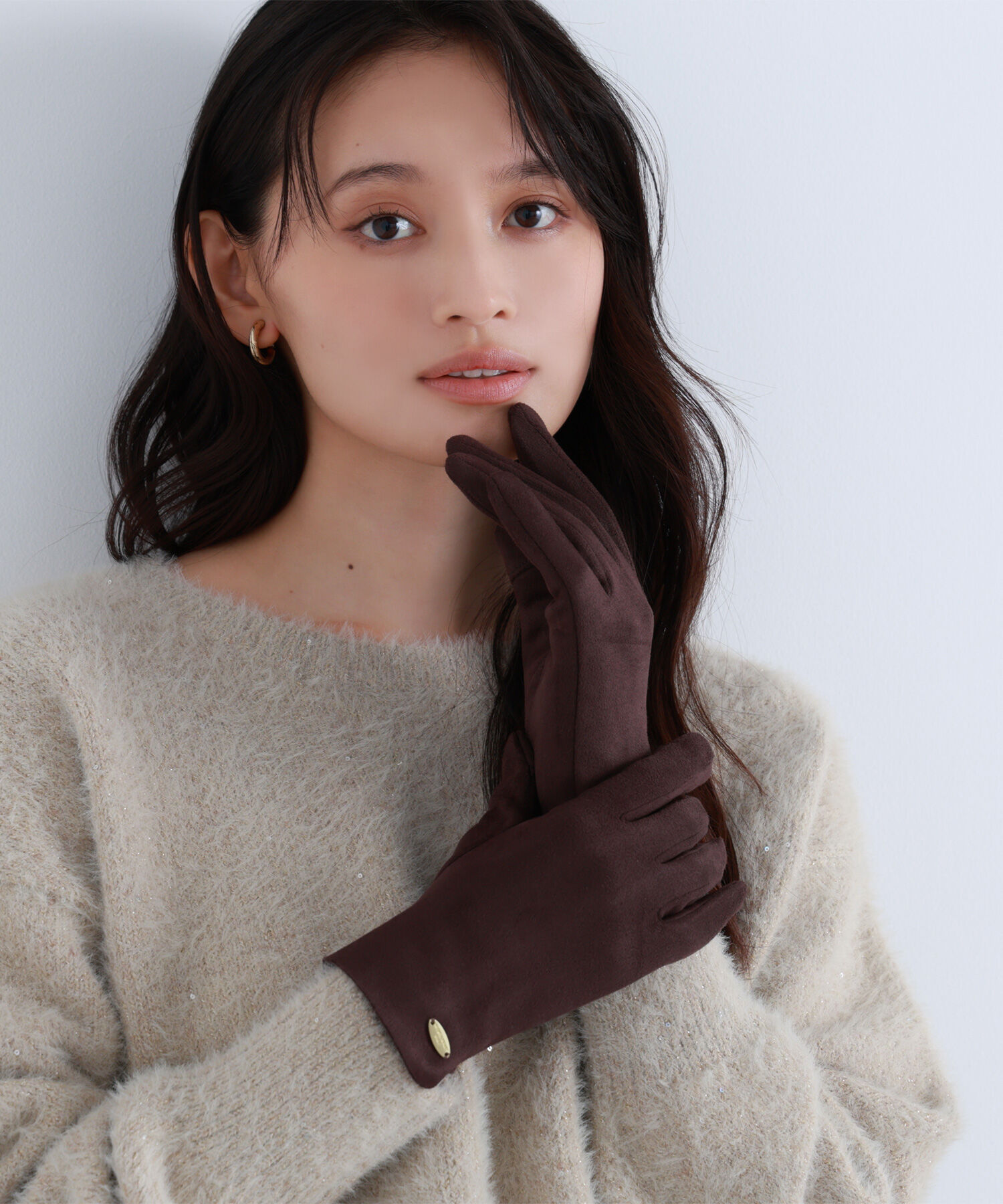  「フェイクスウェードグローブ」|手袋|ダークブラウ 1