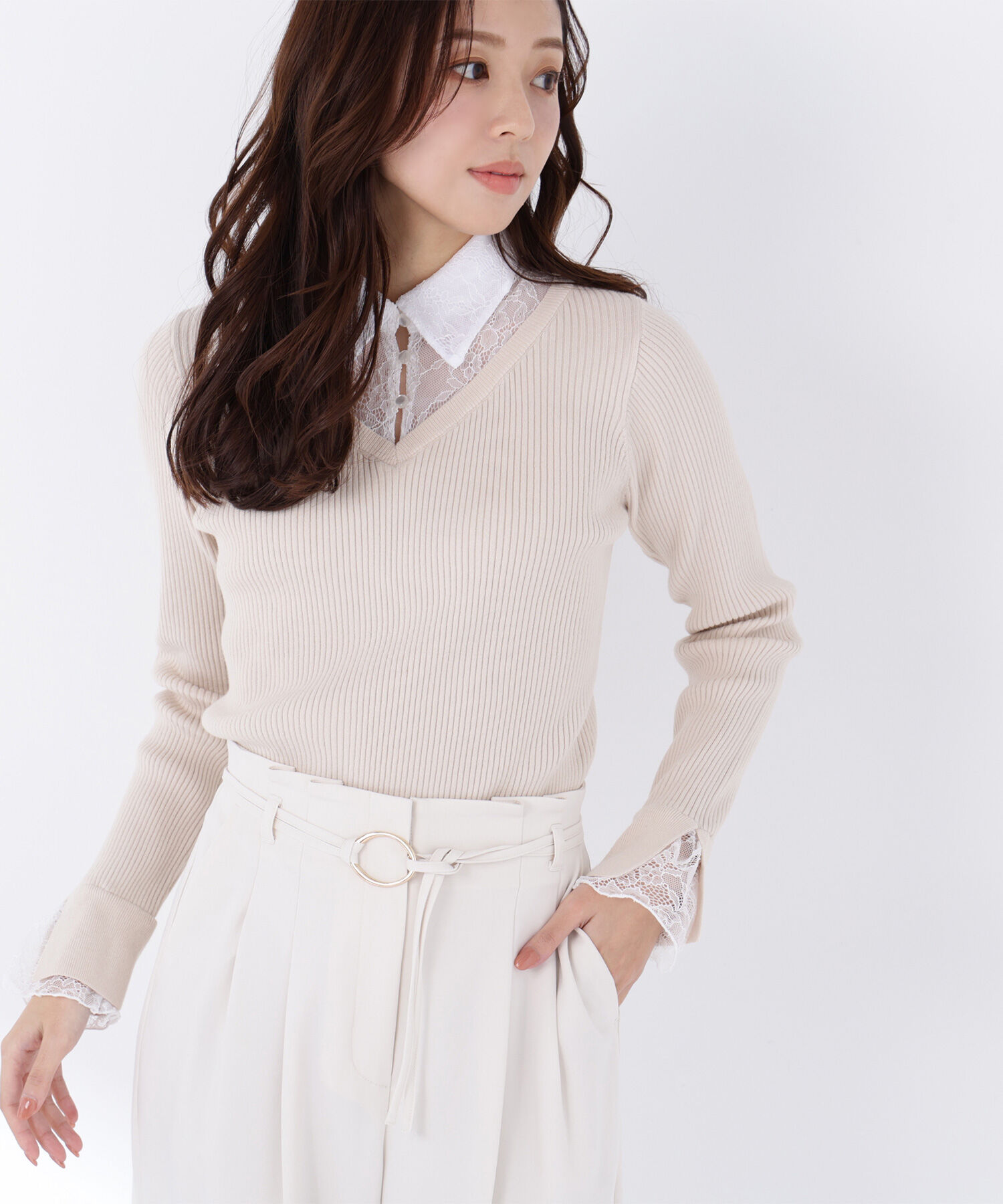  「レースカラードッキングニット」|ニット・セーター|