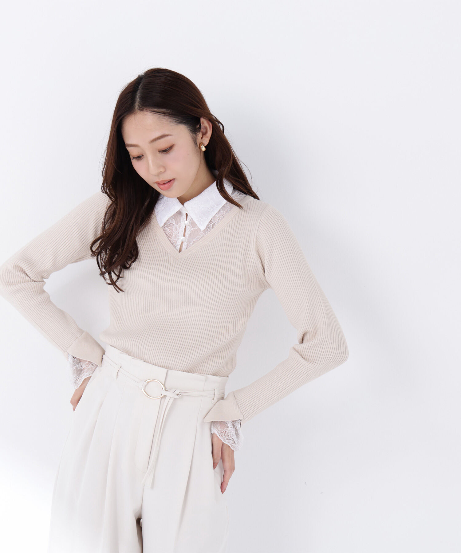  「レースカラードッキングニット」|ニット・セーター|