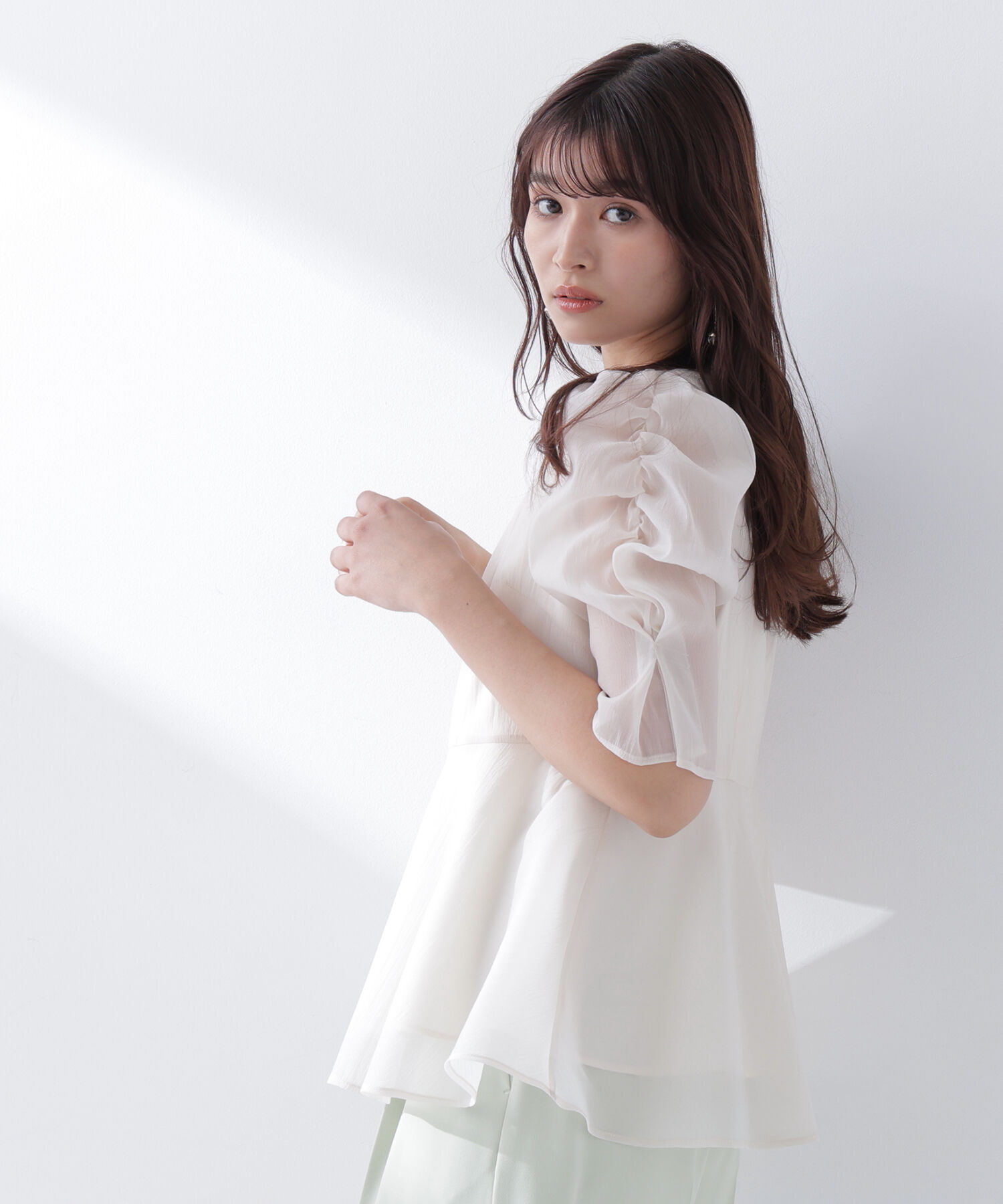  「シアーペプラムブラウス半袖」|シャツ・ブラウス|