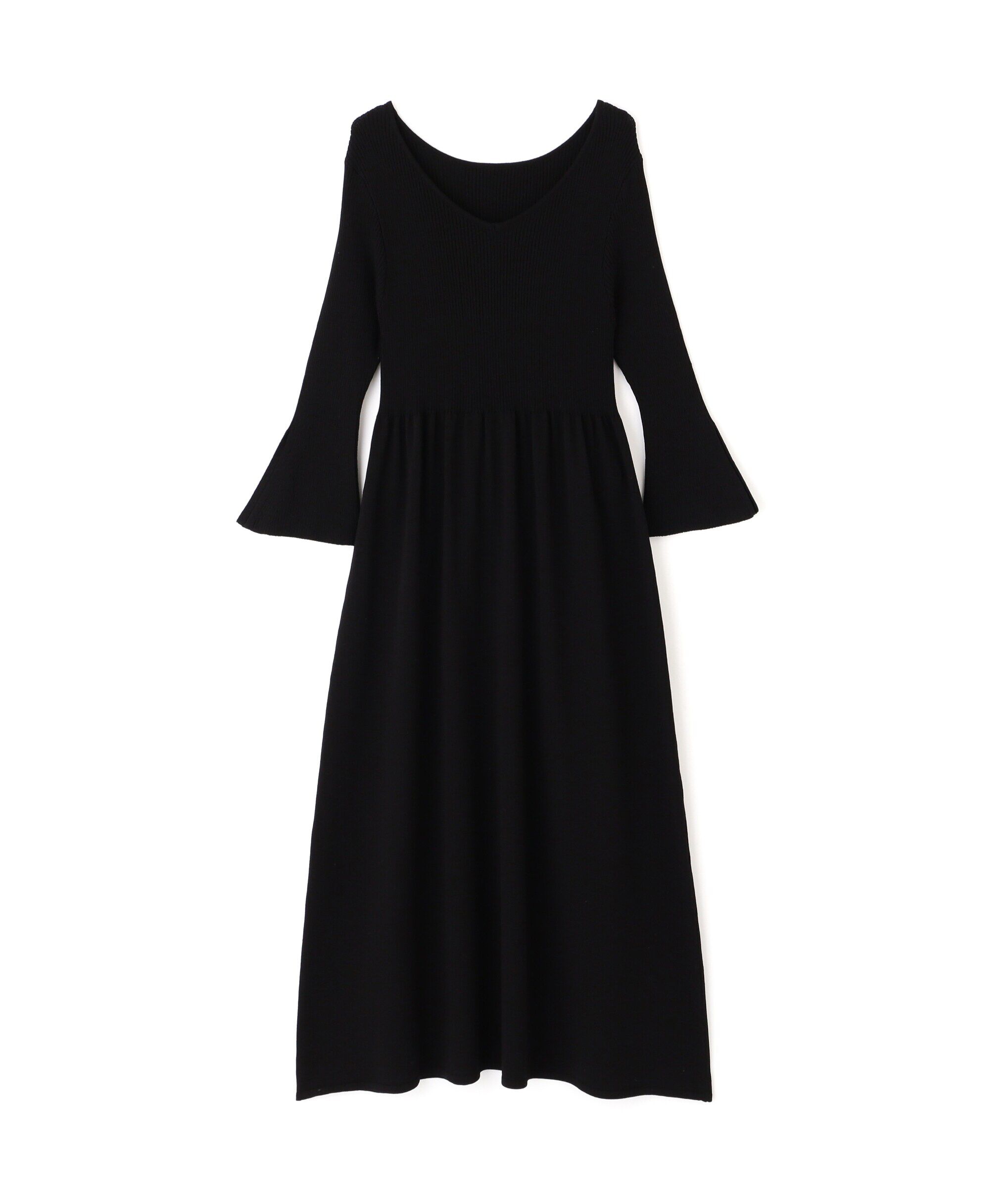  「フレアスリーブVネックリブニットワンピース」|ワンピース|