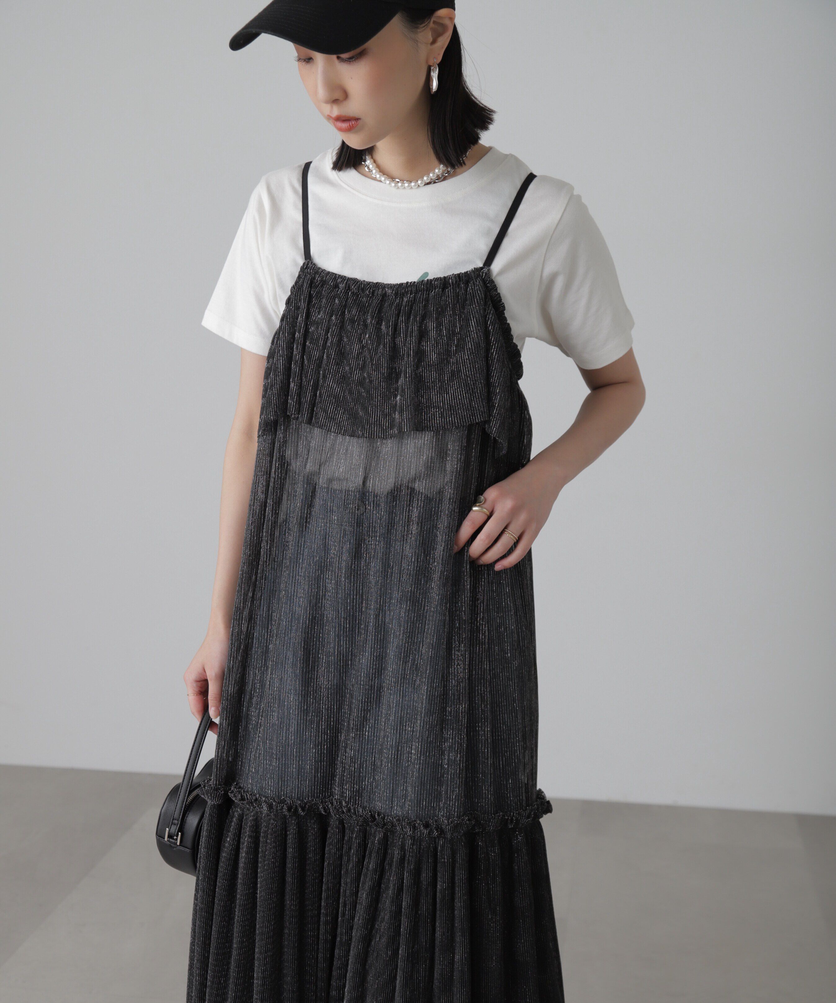  「［ブルーカラーWEB限定］ラメプリーツシアーキャミソールワンピース」|ワンピース|