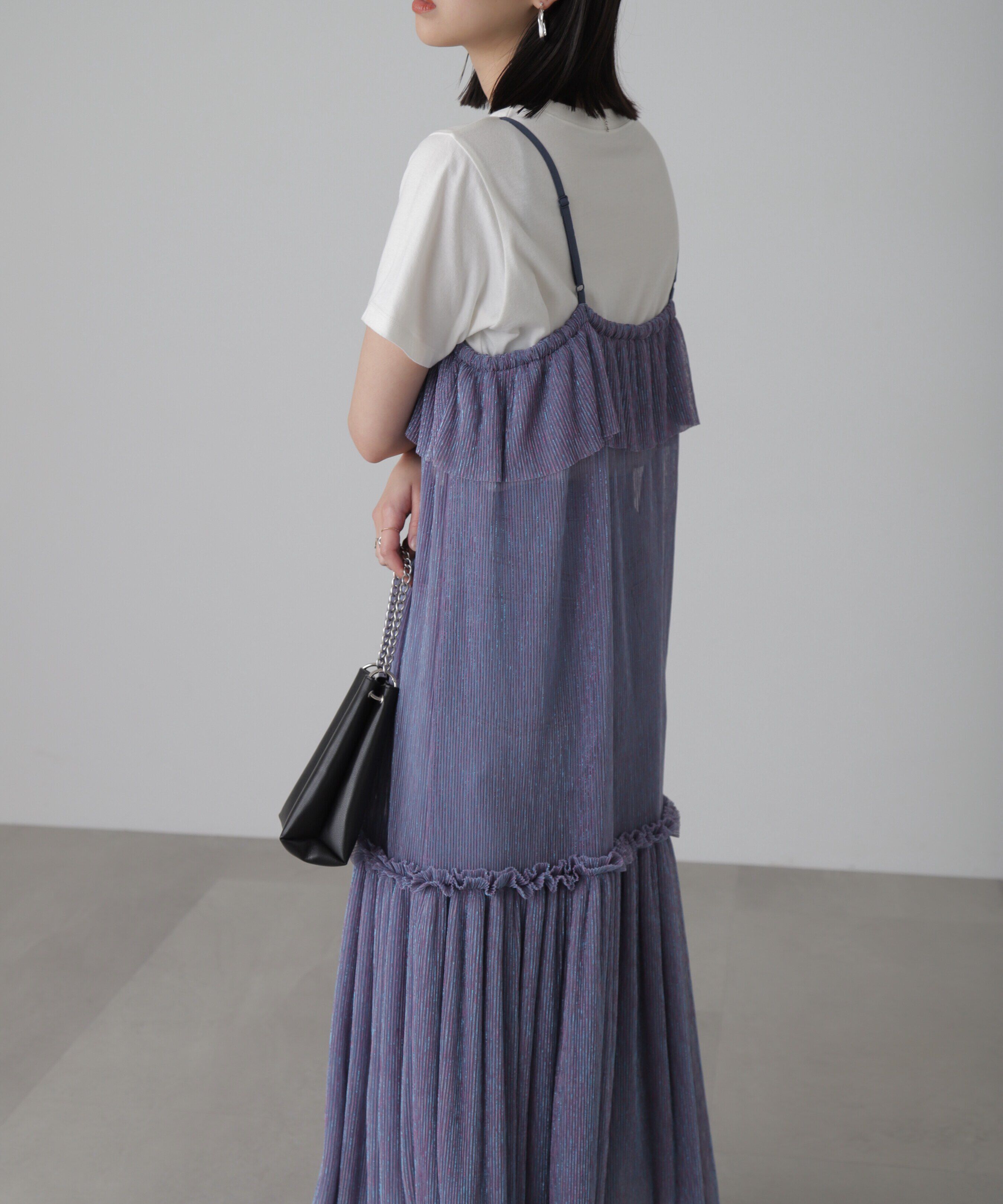  「［ブルーカラーWEB限定］ラメプリーツシアーキャミソールワンピース」|ワンピース|