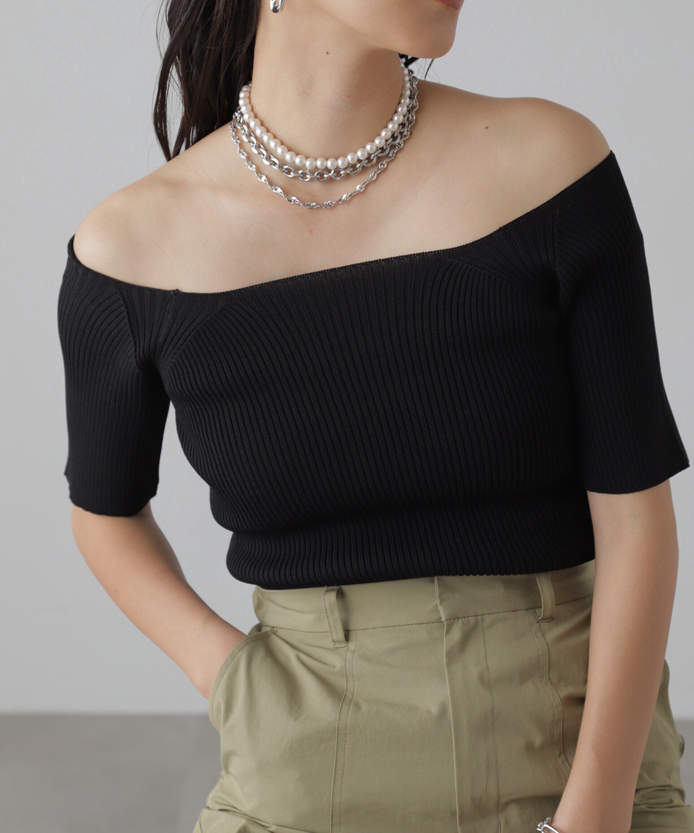  「コンパクトオフショルリブニット」|ニット・セーター|