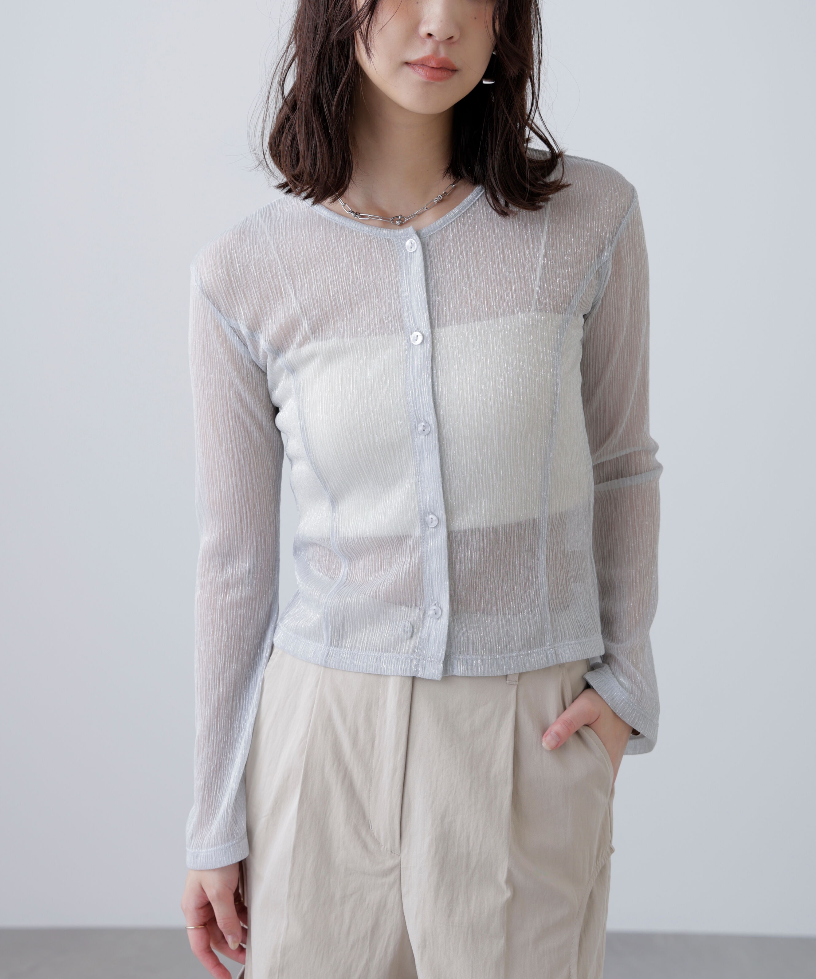  「ラメシアー楊柳カットソーカーディガン」|Tシャツ・カットソー|