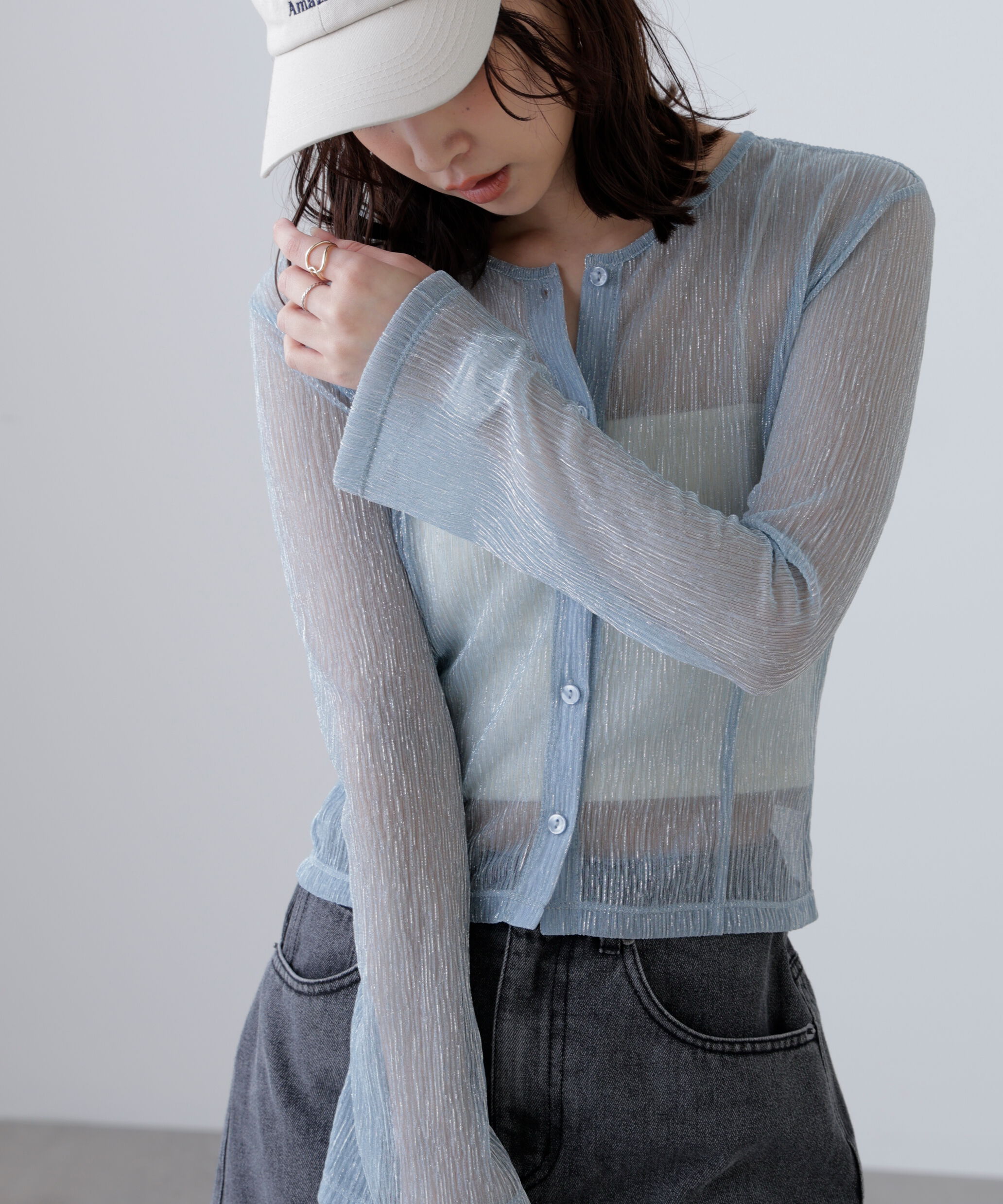  「ラメシアー楊柳カットソーカーディガン」|Tシャツ・カットソー|