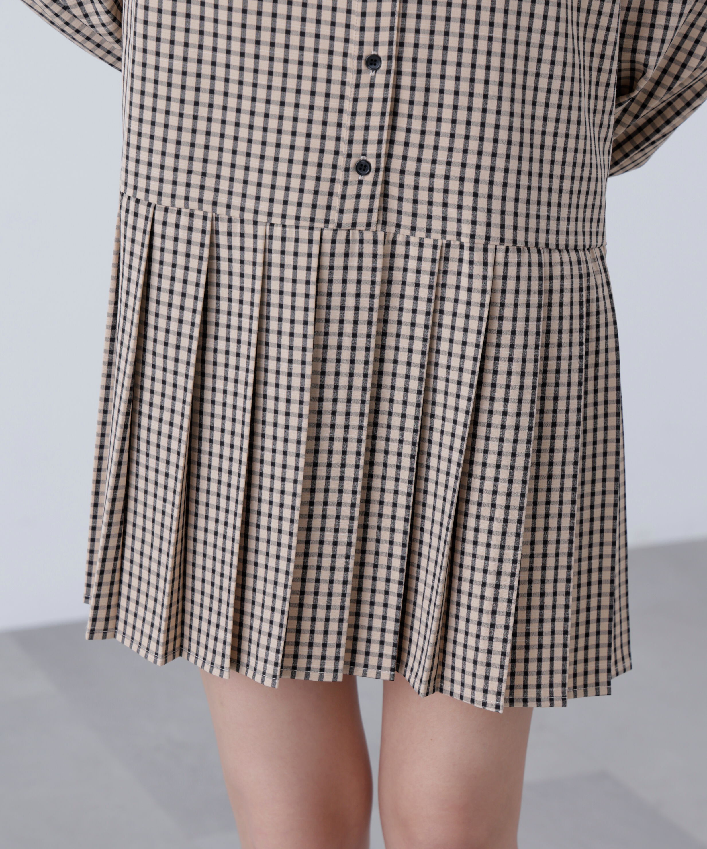  「プリーツシャツロングスリーブミニワンピース」|ワンピース|