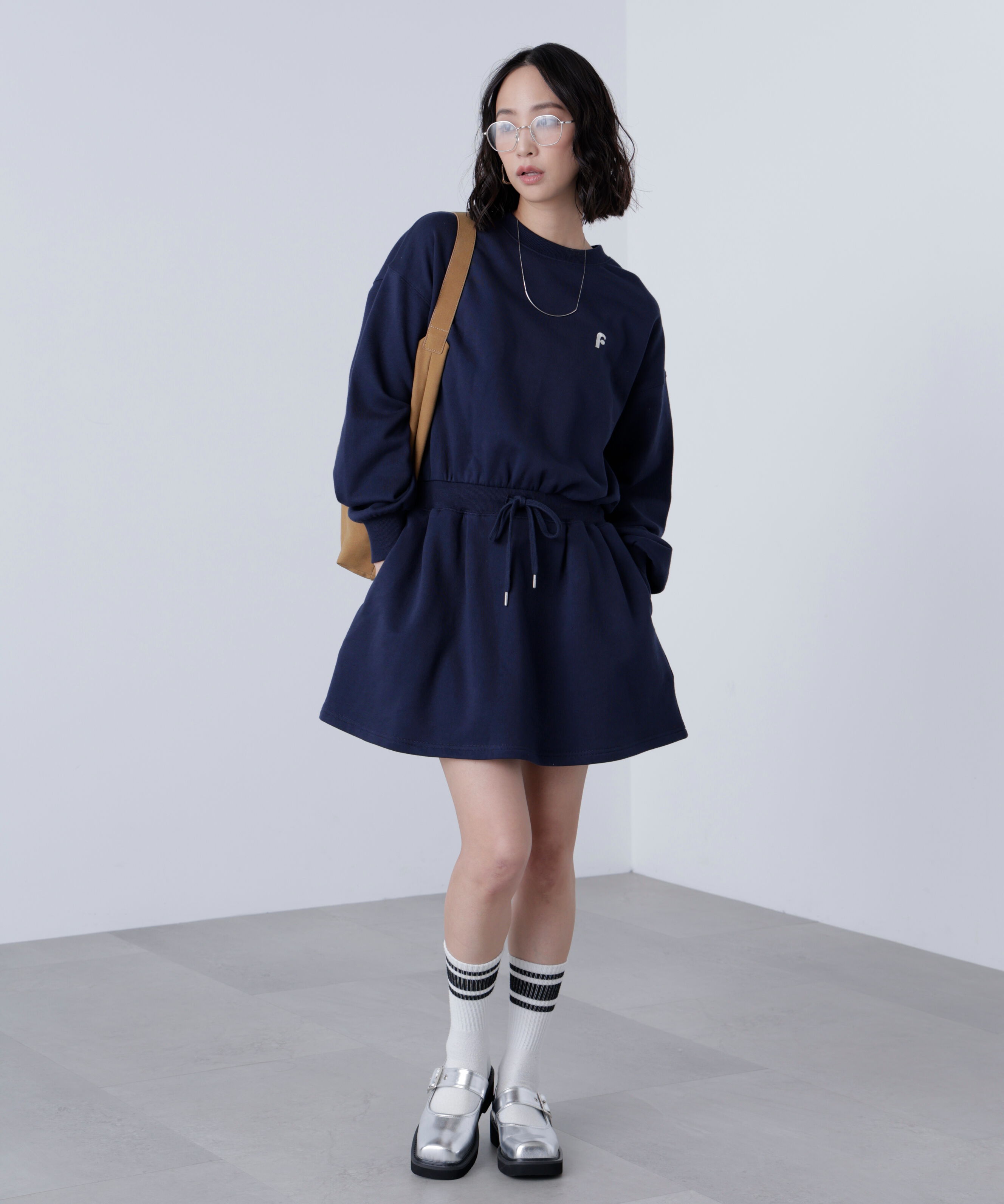  「ロゴ刺繍スウェットミニワンピース」|ワンピース|