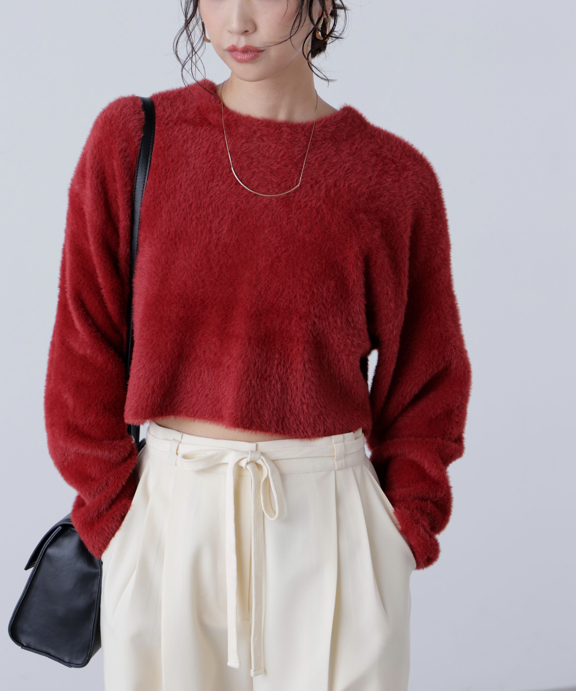  「前後2wayショートシャギー短丈ニット」|ニット・セーター|