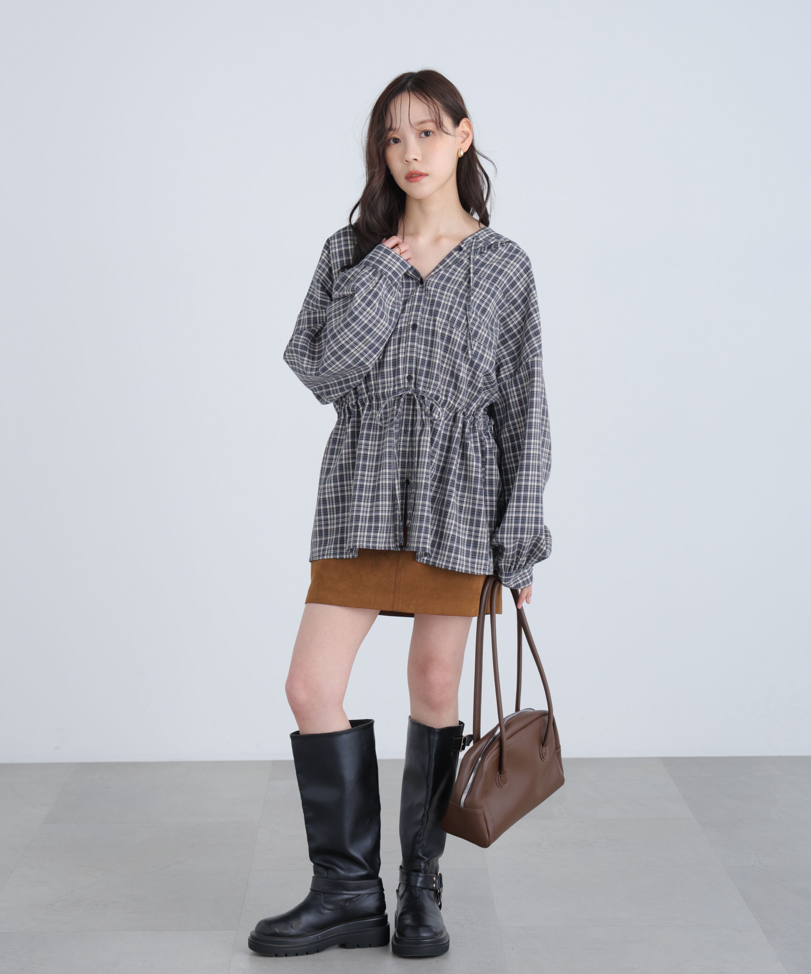  「ウエストドロストフーディー前開きブラウス」|シャツ・ブラウス|