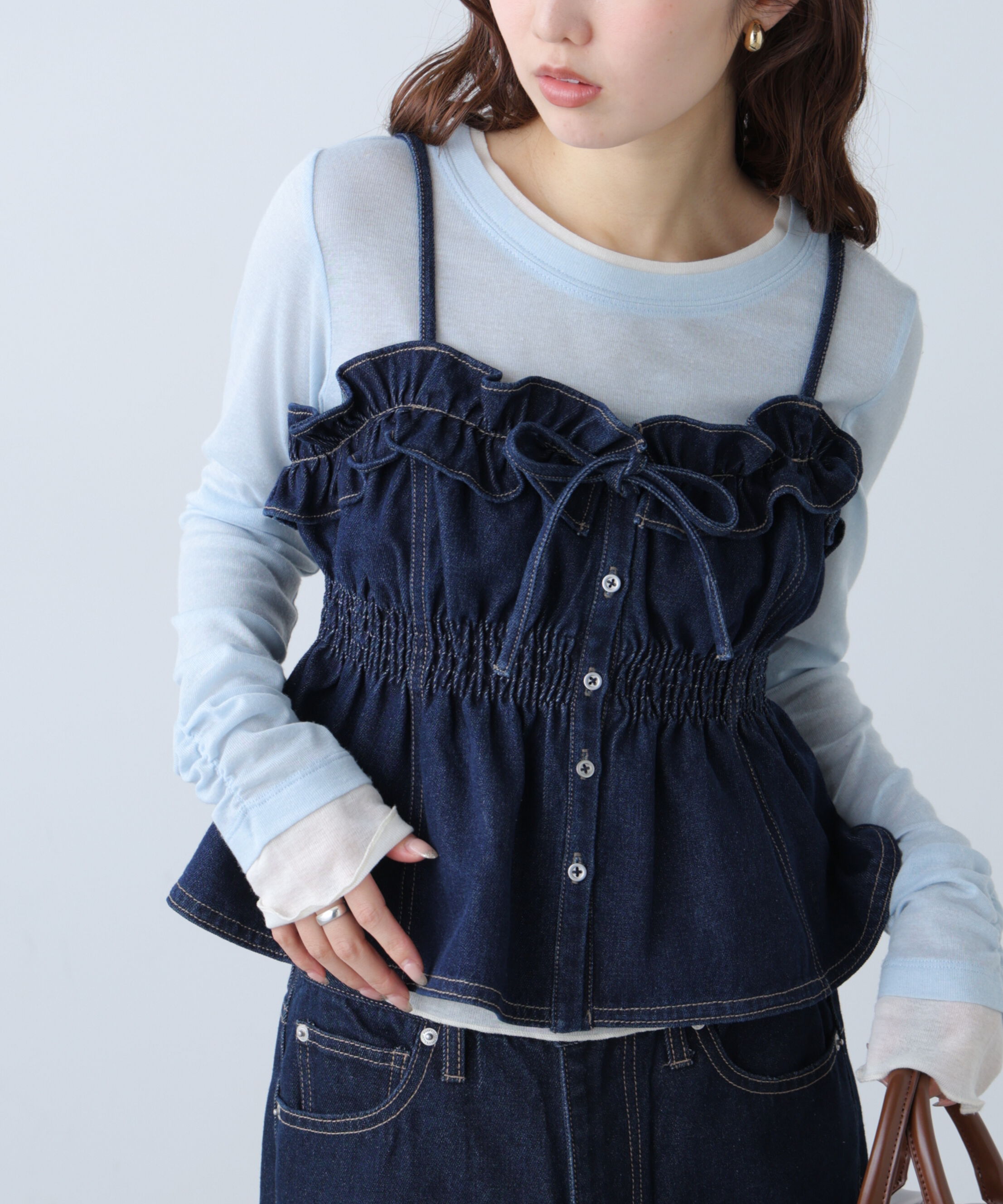  「フリルデニムビスチェ」|シャツ・ブラウス|ワンウォッシ 1