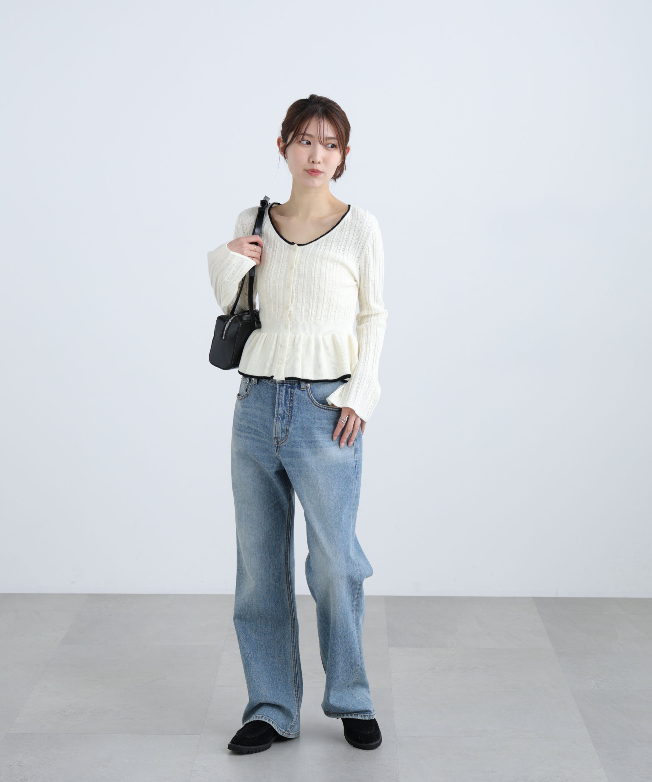  「地柄短丈ペプラムニット」|ニット・セーター|